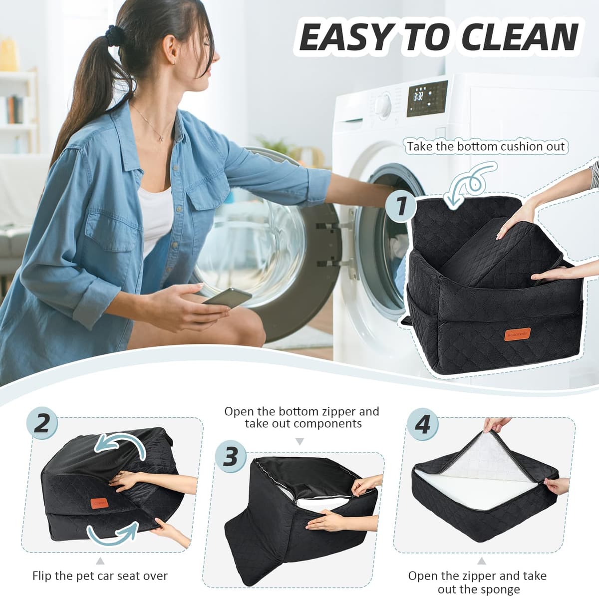 HEGGCOOE Small Dog Car Seat, Memory Foam Dog Booster Seats with Thick Cushion for Medium Dogs Under 35lbs, Detachable Washable Pet Car Seat with Storage Pockets,2 Safety Belts — view 5