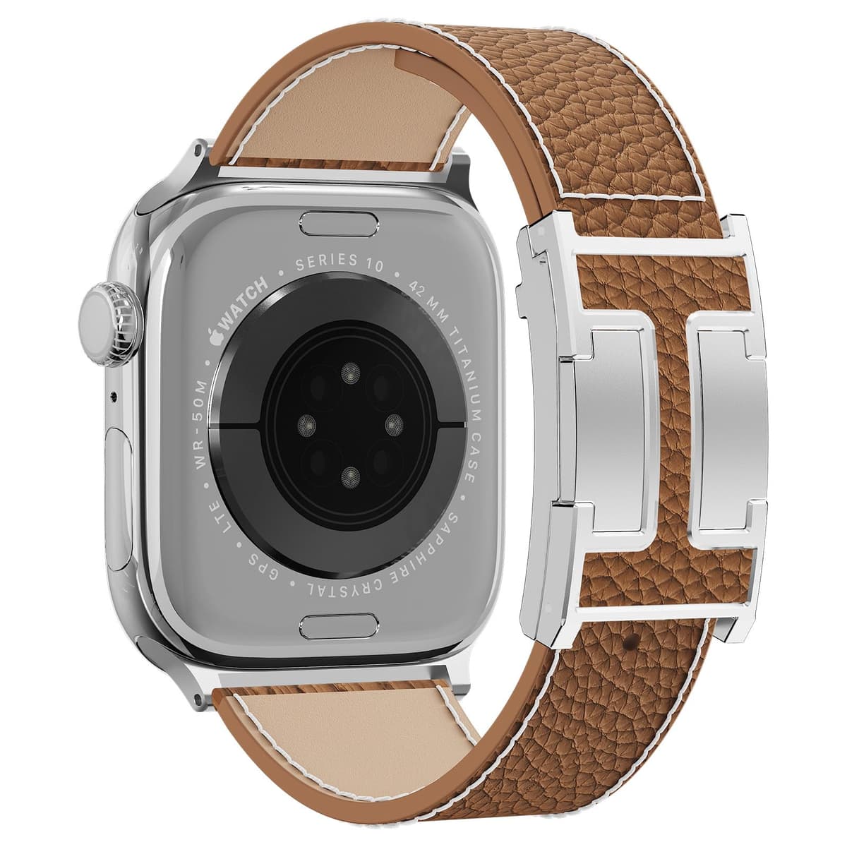 Leather Watch Band with Magnetic Buckle,Dressy Apple Watch Ultra Leather Band Rugged Durable Replacement Strap for Men & Women — view 26