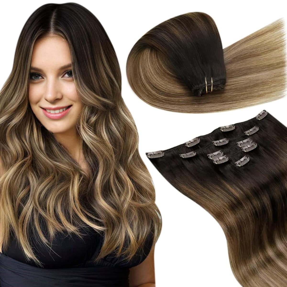 LaaVoo Hair Extensions Clip in Real Human Hair Brown Clip in Hair Extensions Dark Brown Remy Straight Hair Full Head Double Weft 80g 5pcs 14 Inch #4 — view 53