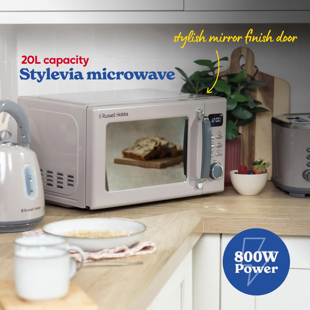 Russell Hobbs Mocha Digital Microwave STYLEVIA, 20 Litre 800W with 5 Power Levels, Mirror Finish, 8 Auto Cook Settings, Defrost & Reheat Function, Clock & Timer RHM2026MC — view 3
