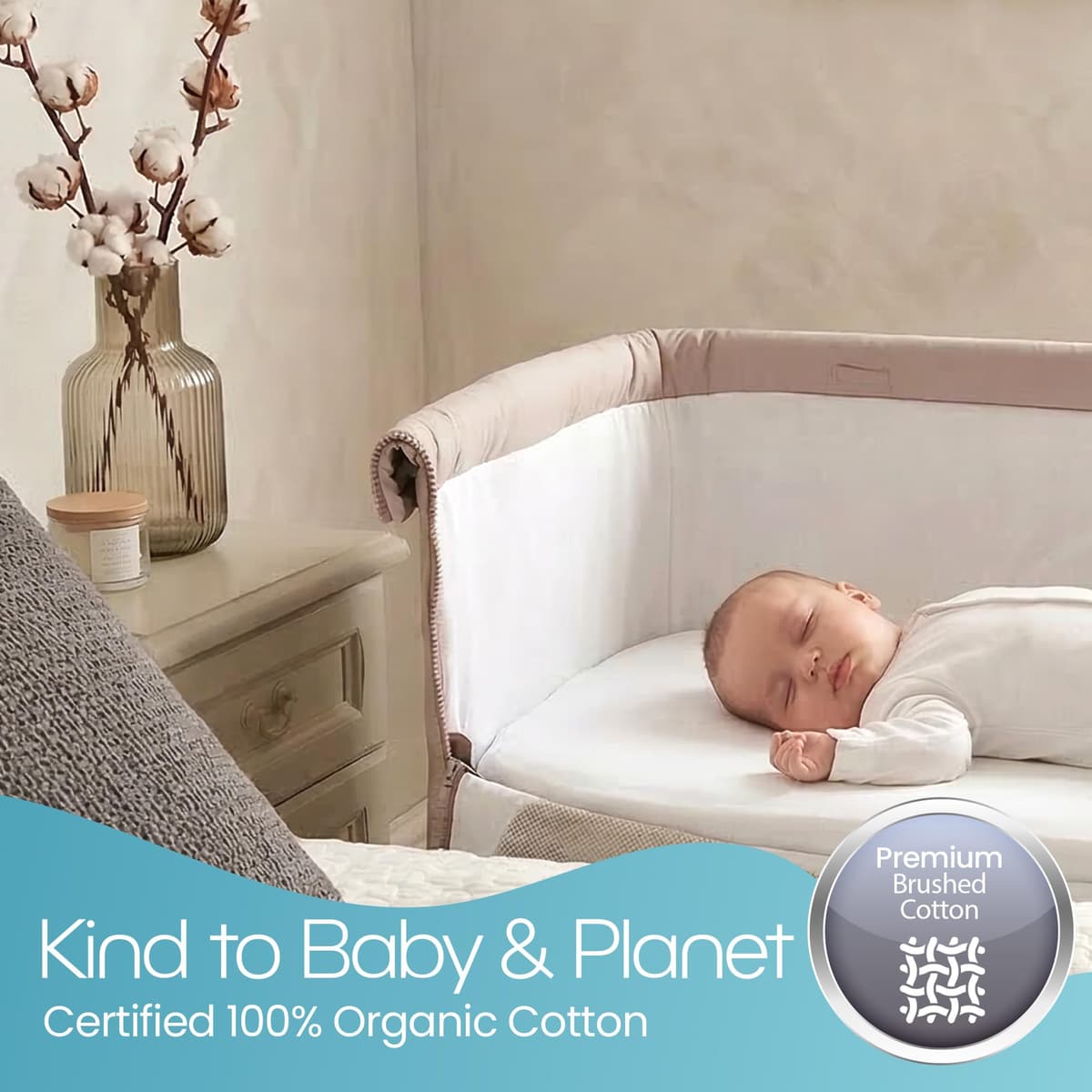 Next To Me Crib Sheets 51x85cm – Award-Winning 2 Pack Organic Cotton White Bedside Crib Fitted Sheets – Soft Breathable Tutti Bambini CoZee Fitted Sheets for Daily Use — view 5