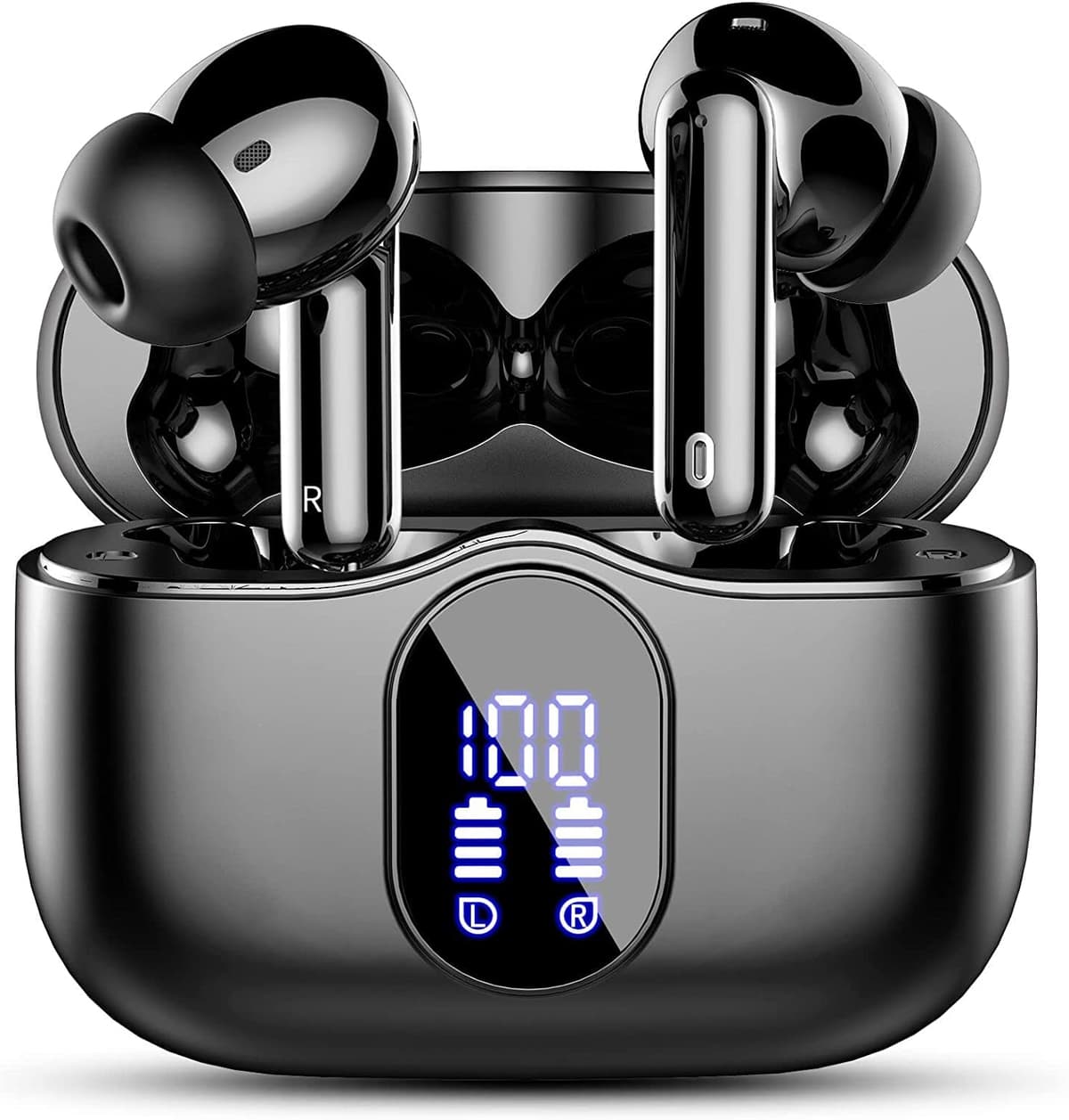 Btootos Auriculares Inalámbricos, Bluetooth 5.3 con HD Micrófono HiFi Estéreo Pantalla LED, Reducción de Ruido, 13 mm Controlador dinámico, IP7 Impermeable 36H Cascos Inalambricos