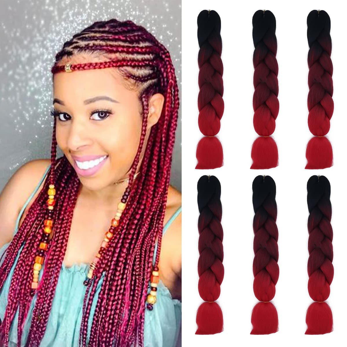24" Braiding Hair Extension Jumbo Braids Synthetic 3bundles/pack Crochet Hair Afro Box Braid Heat Resistent (Dark Purple) — view 127