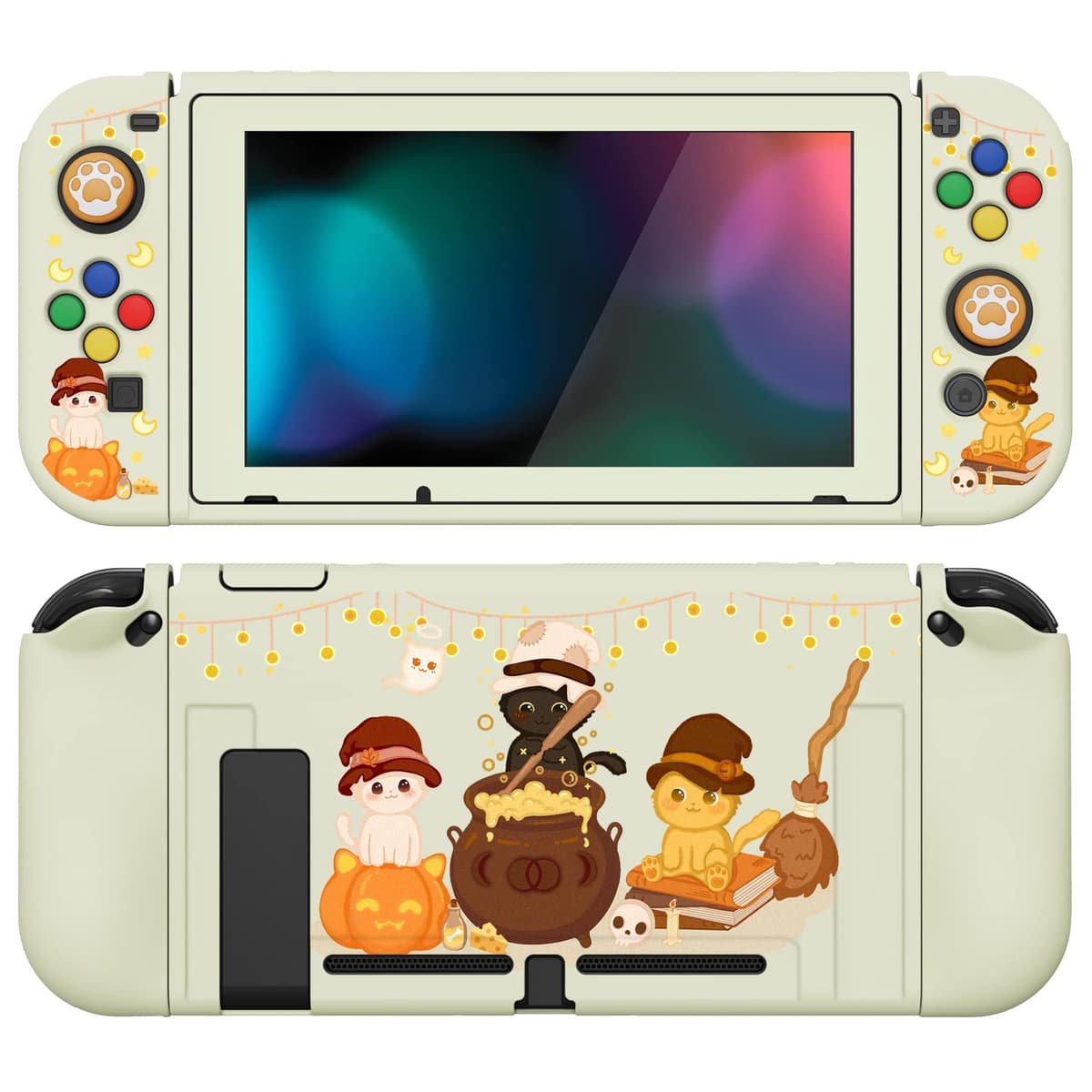 playvital ZealProtect Soft Protective Case for Nintendo Switch, Flexible Cover Protector for Switch with Screen Protector & Thumb Grip Caps & ABXY Direction Button Caps - Cherry Bunny & Cherry Bear — view 14