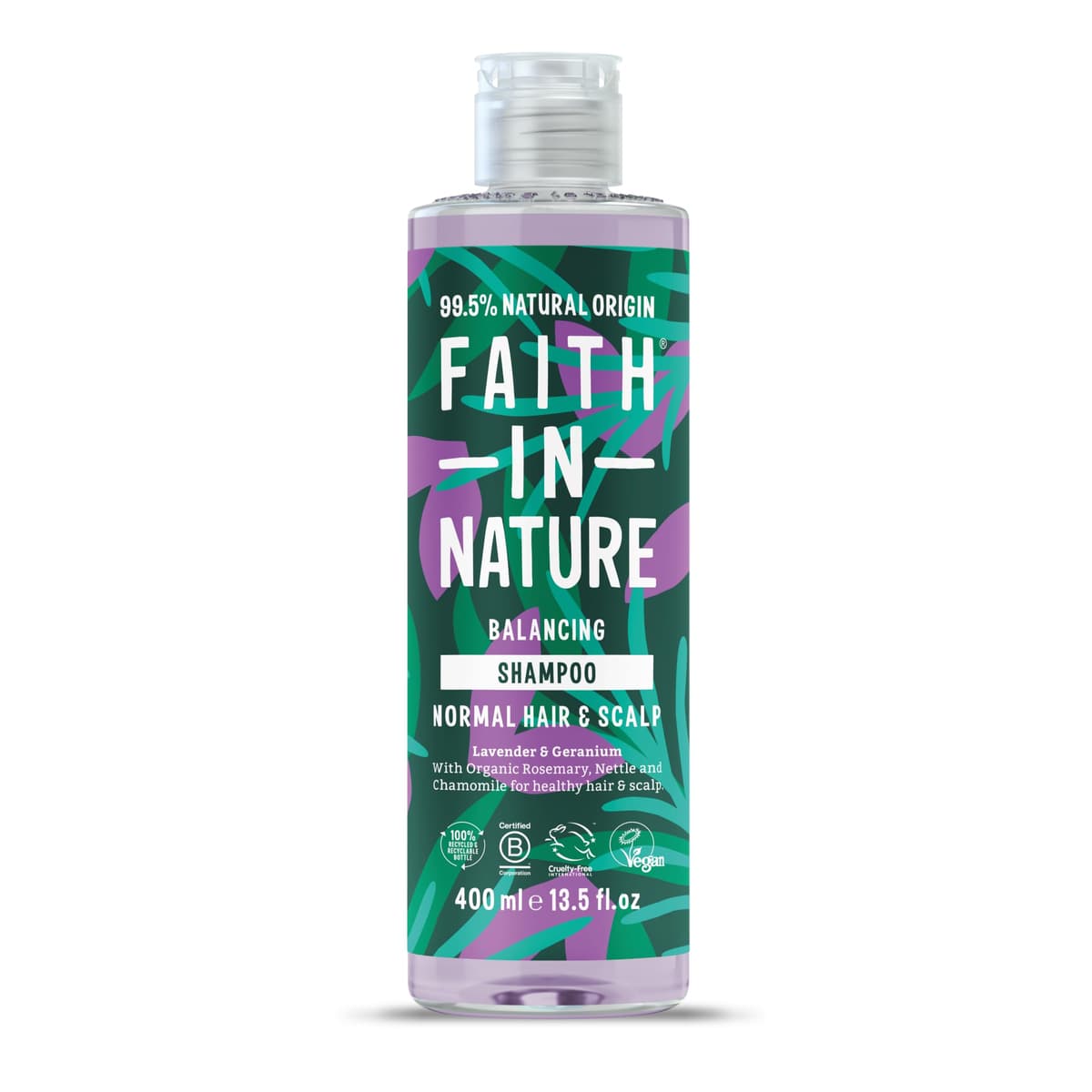 Faith In Nature Natural Lavender & Geranium Shampoo, Balancing for Normal Hair & Scalp, Vegan & Cruelty Free, No SLS, Silcones or Parabens, 400ml