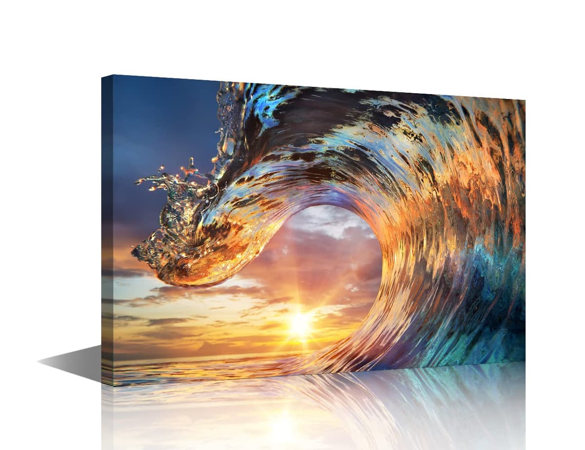 TISHIRON Wall Art Sandy Beach Sunrise Pictures Painting on Canvas Wall Art Modern Framed Seaside Canvas Prints Ready To Hang(24X16in) — view 39