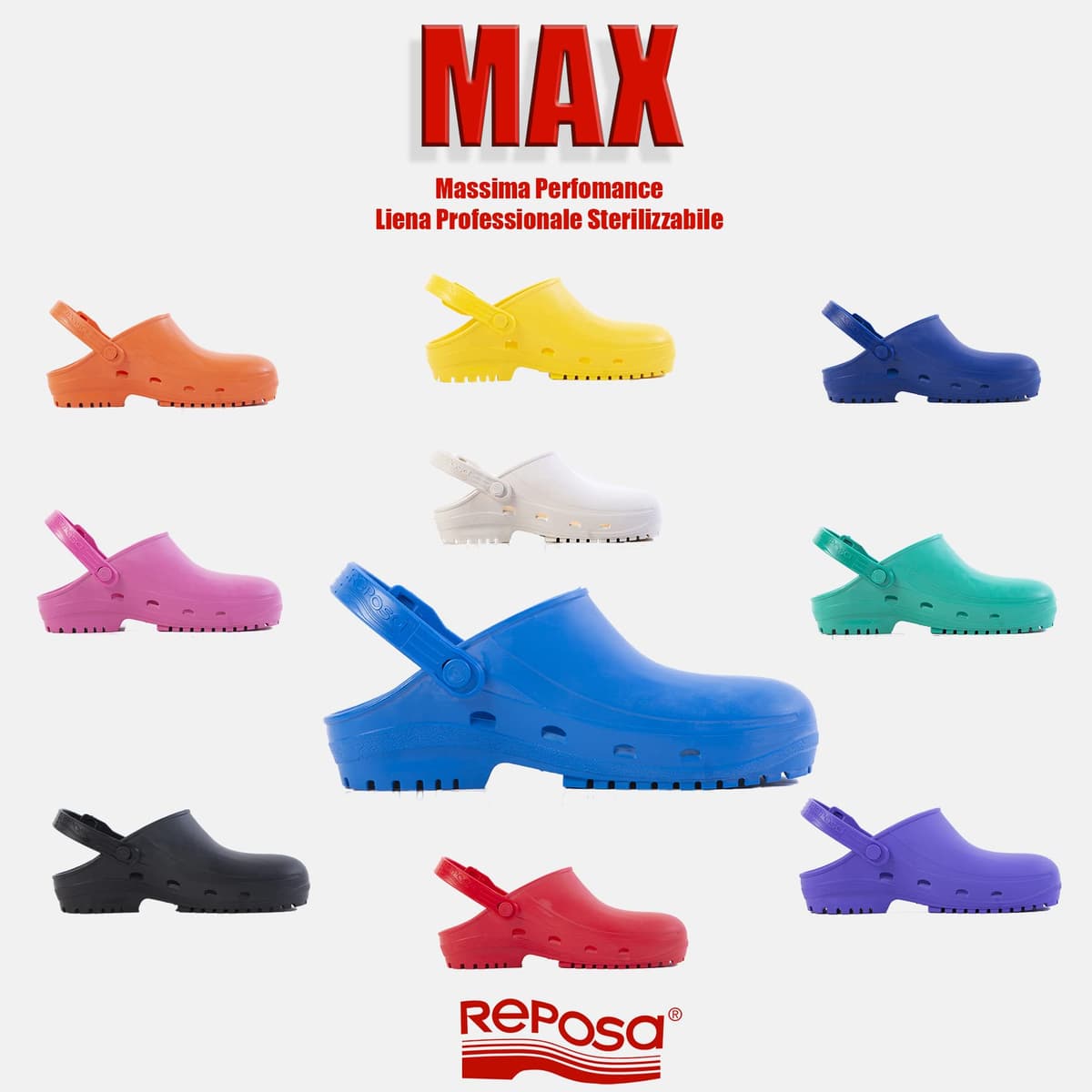 REPOSA Max - Zuecos Sanitarios Mujer y Hombre en Goma con Suela Antideslizante SRC, Zuecos Enfermera Anatómicos con Correa Ajustable, Zapatos Sanitarios Esterilizables Antishock Transpirables Ligeros — view 5