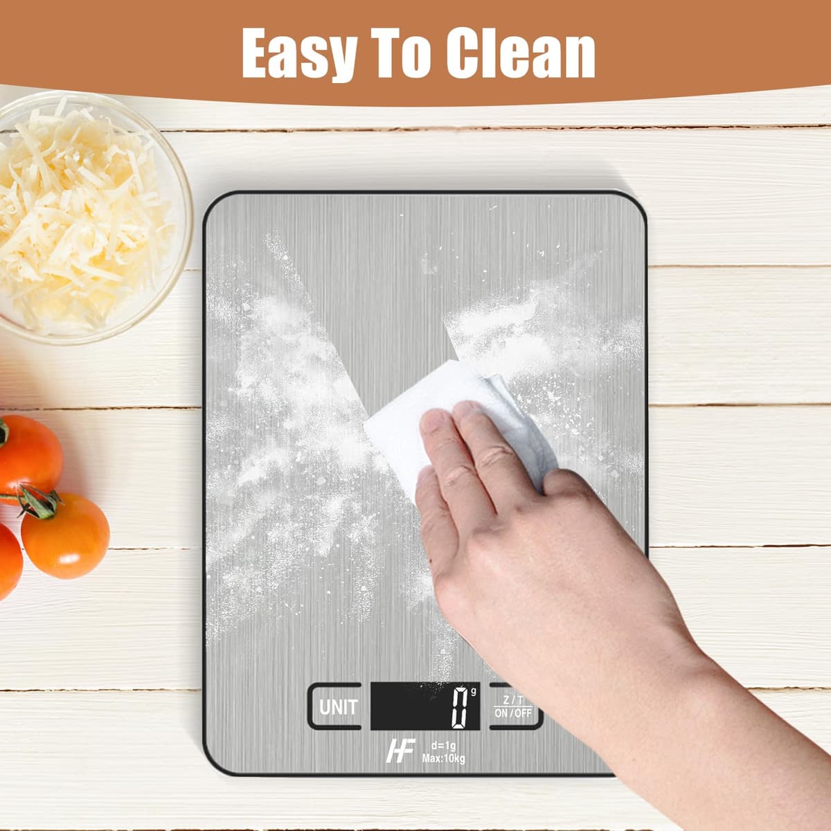 HomeFashion Large 23x17cm 10kg 1g Digital Kitchen Scales Food Scale Stainless Steel Surface With Backlit LCD Display Multifunction for Home Office Use — view 7