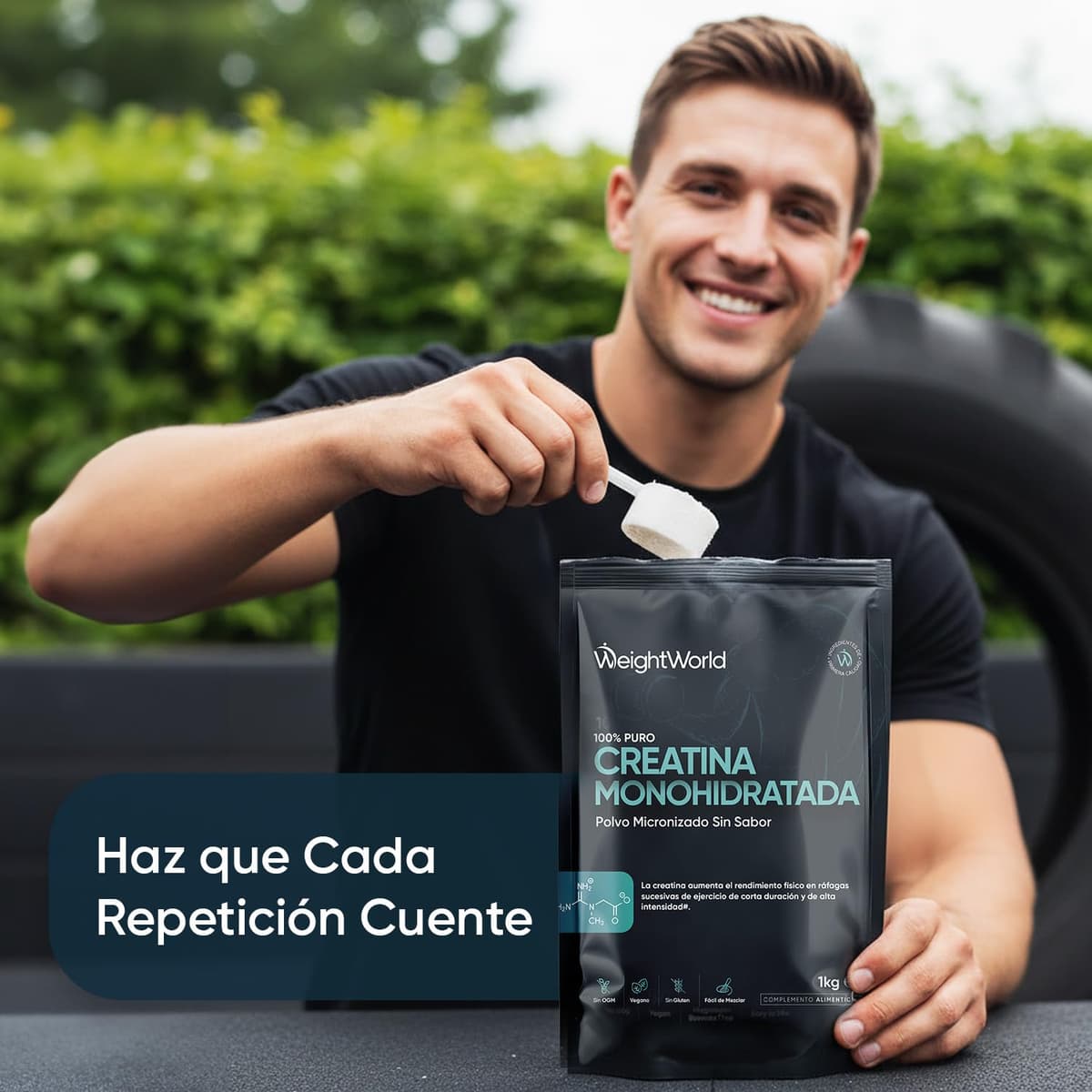 Creatina Monohidratada en Polvo 1kg/1000g para 330 Días - 100% Puro, Factor de Malla 200, 100% Monohidrato de Creatina Micronizada - Sin Sabor, Vegana, Sin Estearato de Magnesio, Cuchara Incluida — view 3