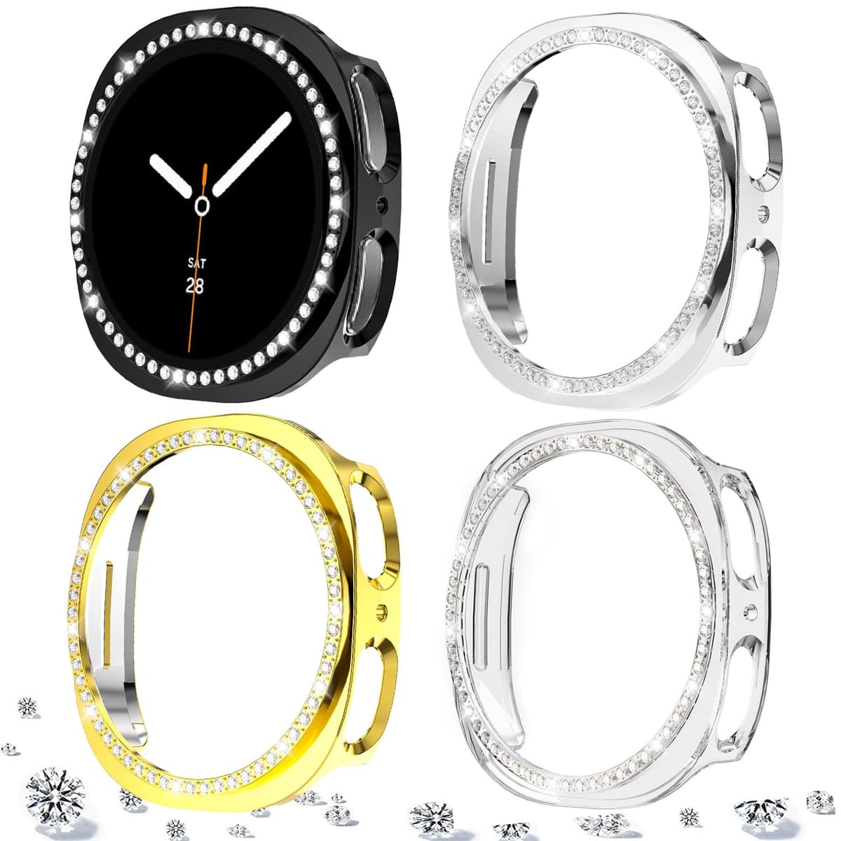 DEALELE [2-PACK] Case Compatible with Samsung Galaxy Watch FE / 5/4 40mm, Bling Double-row Diamond PC Protective Case Protector Cover, 40mm, Rose gold + Transparent — view 82