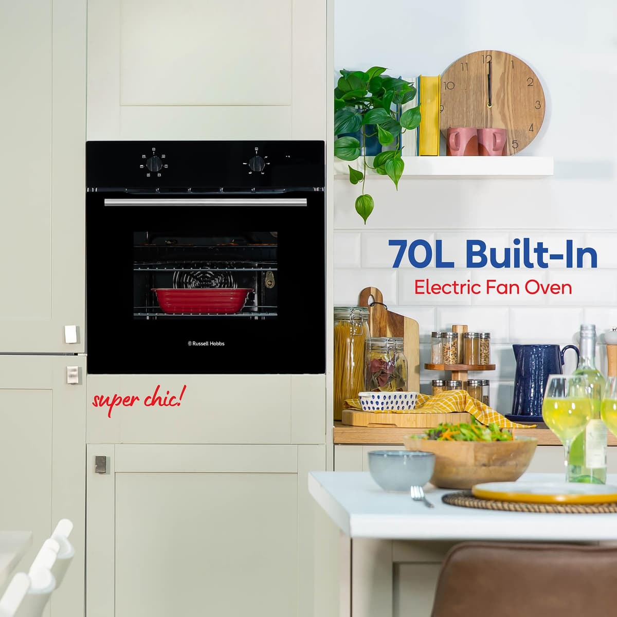 Russell Hobbs 70L, 60cm Wide, Single Electric Built-in Fan Oven and Grill in Black, 6 Oven Functions, RHFEO7004B — view 3