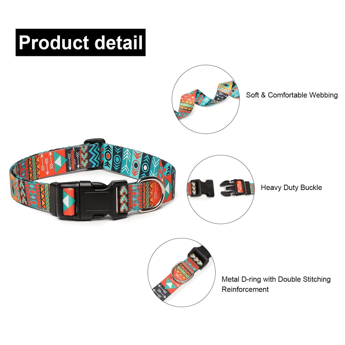 Collar Perro, Ajustable y Resistente con Patrones de Moda, Collar Nylon Cómodos para Perros Pequeños Medianos Grandes, Cachorros (M, Tribu) — view 3