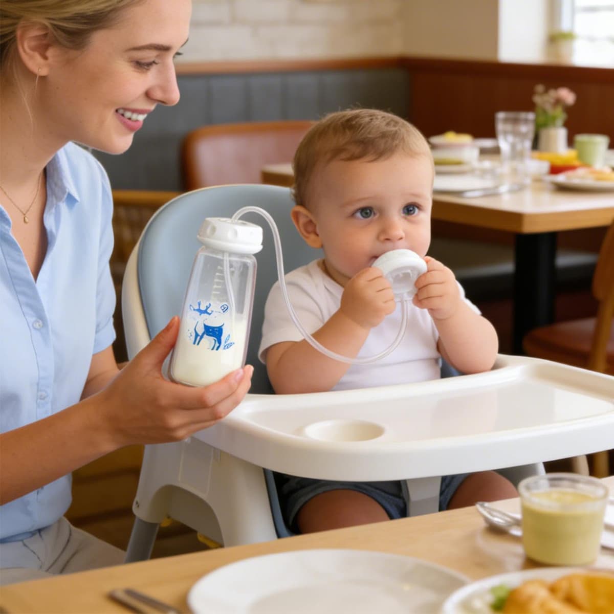 Anti-Colic Feeding Bottle, 240ml Hands Free Feeder Nursing Cup, Adjustable Fast-Flow Milk Bottle Feeding System for Both Male and Female Kids, Easy to Hold — view 6