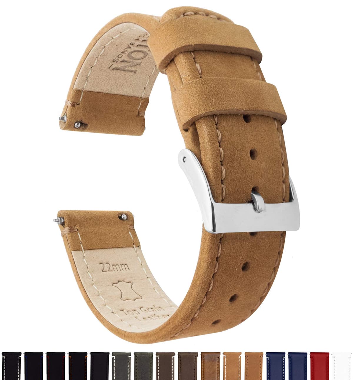 BARTON Quick Release - Top Grain Leather Watch Band Strap - Choice of Colour & Width - 16mm, 18mm, 19mm, 20mm, 21mm 22mm, 23mm or 24mm — view 2