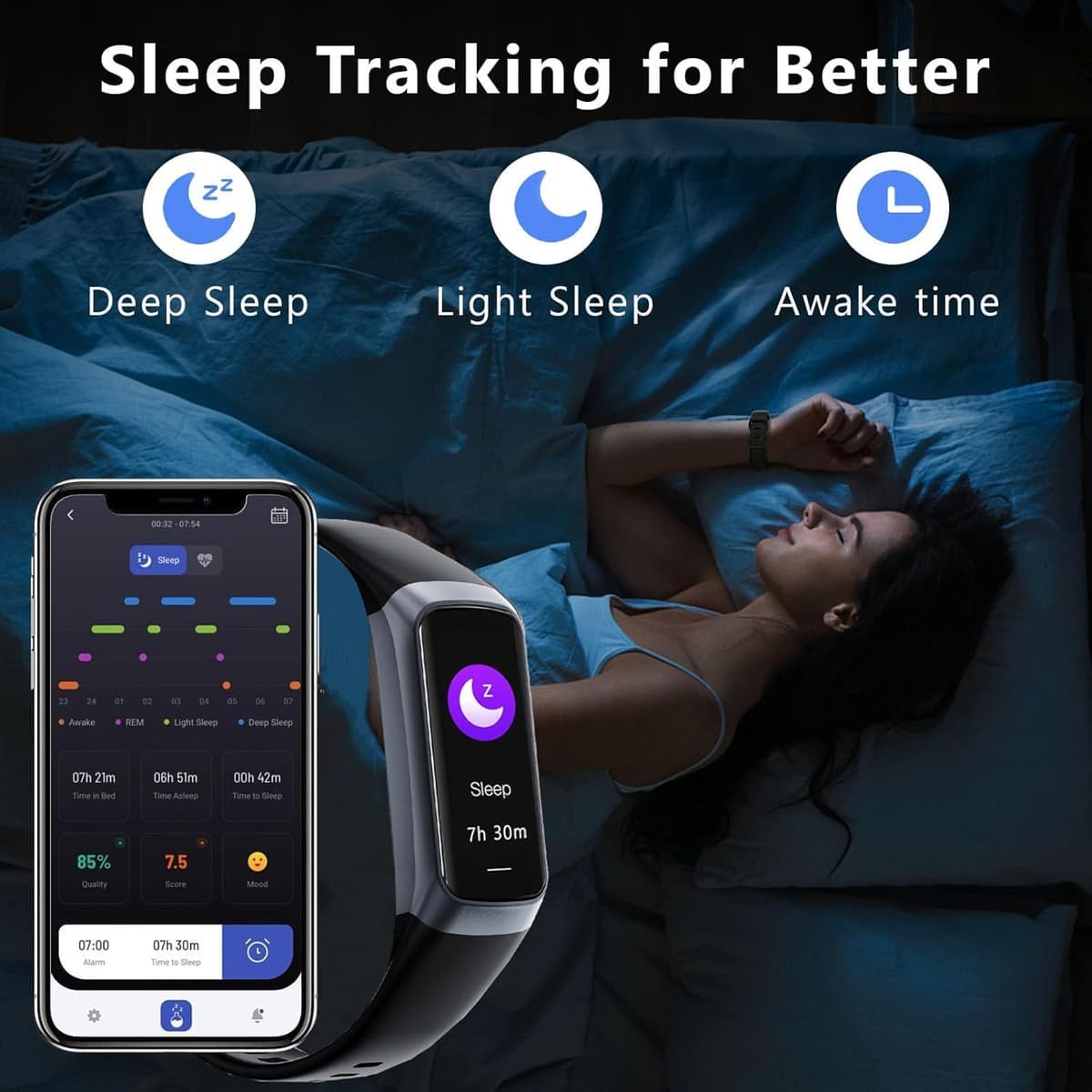 YJYK Fitness Tracker with 24/7 Heart Rate Blood Oxygen Sleep Monitor,Activity Tracker with 1.1" AMOLED Touch Color Screen, Multiple Sport Modes Step Counter,IP68 Waterproof for Women Men (Black) — view 4