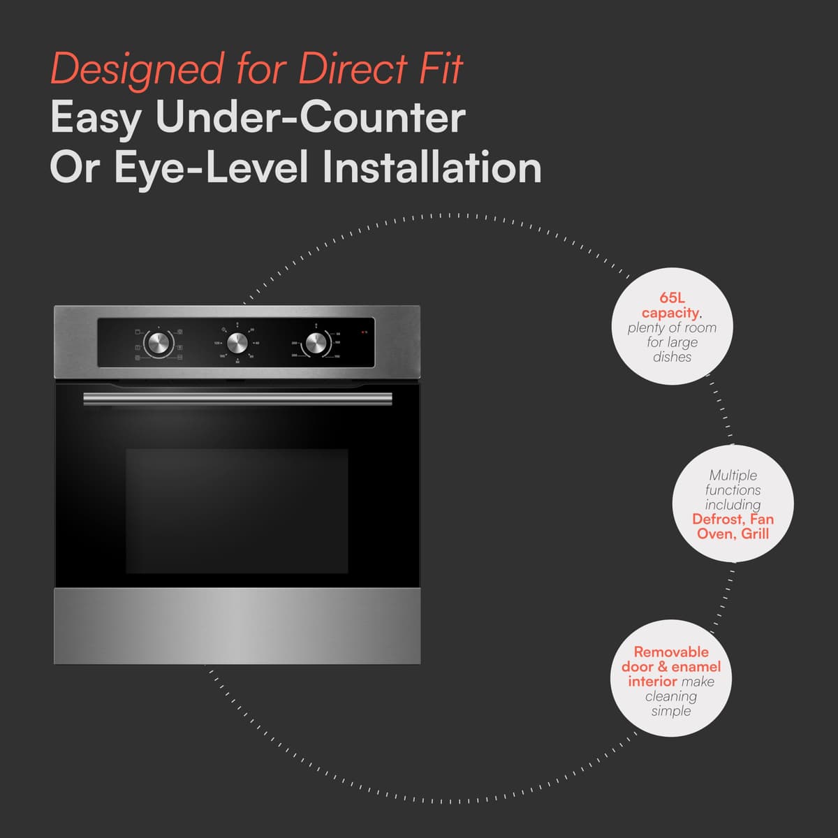 Cookology COF600SS Built-in Electric Single Fan Oven in Stainless Steel - 65 Litre Capacity - Easy Programmable Timer - Minute Minder — view 2
