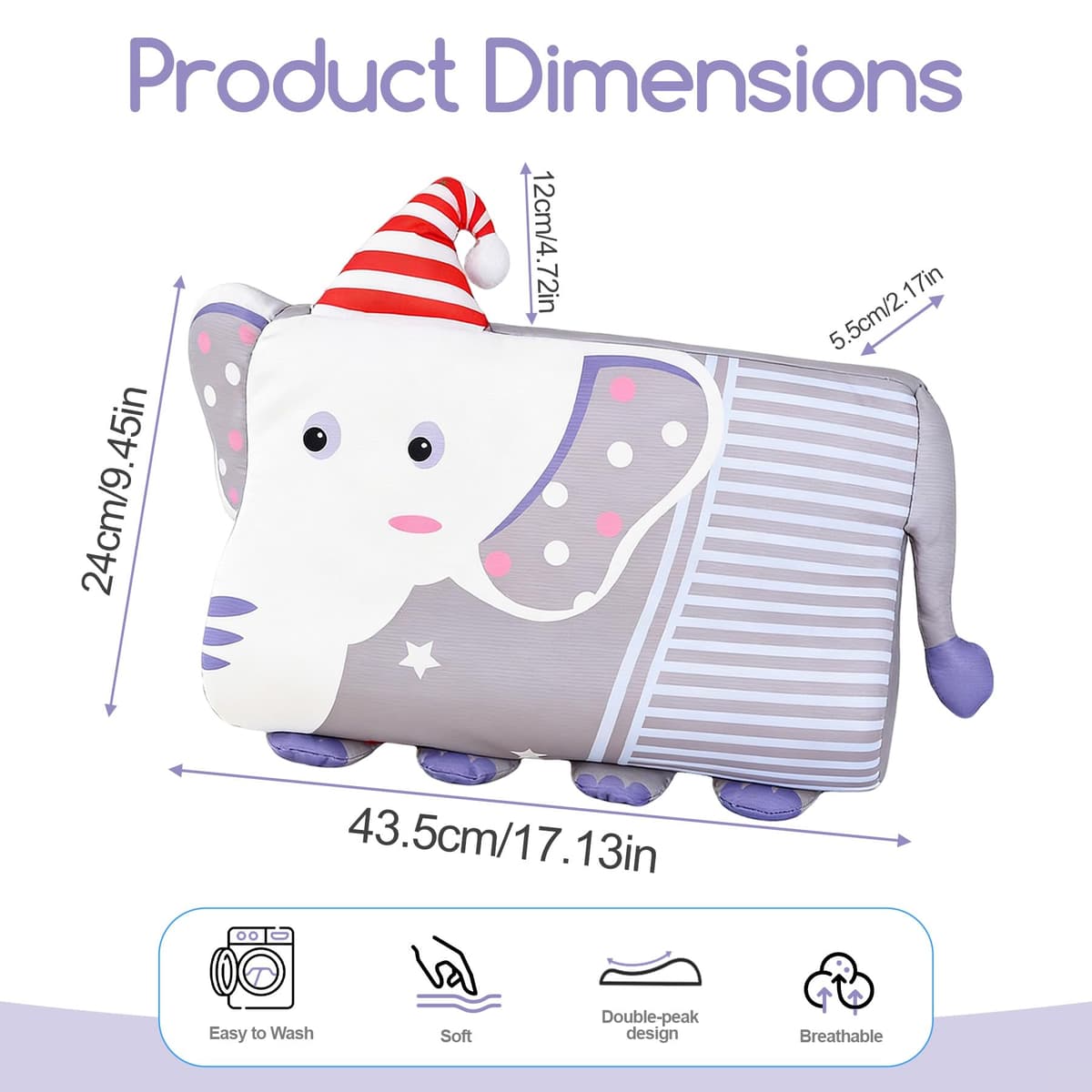 TZEKING Almohada Infantil Ergonómica – Almohada para Niños con Funda Lavable, Espuma Viscoelástica Transpirable e Hipoalergénica, Cojín para Bebes y Niños de 2 a 10 Años – 45x27x6cm — view 2
