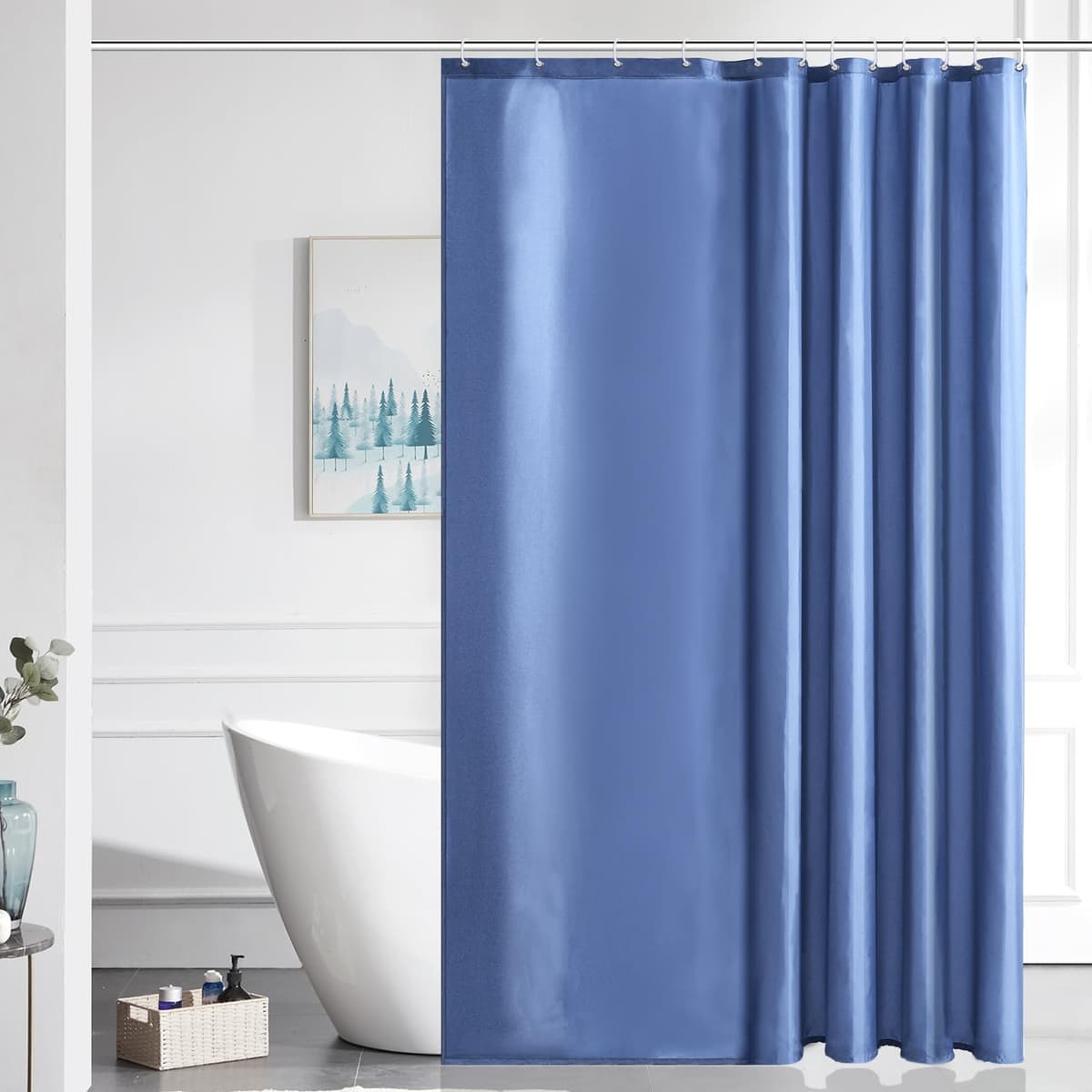 Furlinic Navy Shower Curtain Anti Mould Resistant Waterproof Bathroom Curtains Washable Polyester Fabric 90x180cm with Weight Tape for Bath Wet Room 35x72 Inch. — view 63