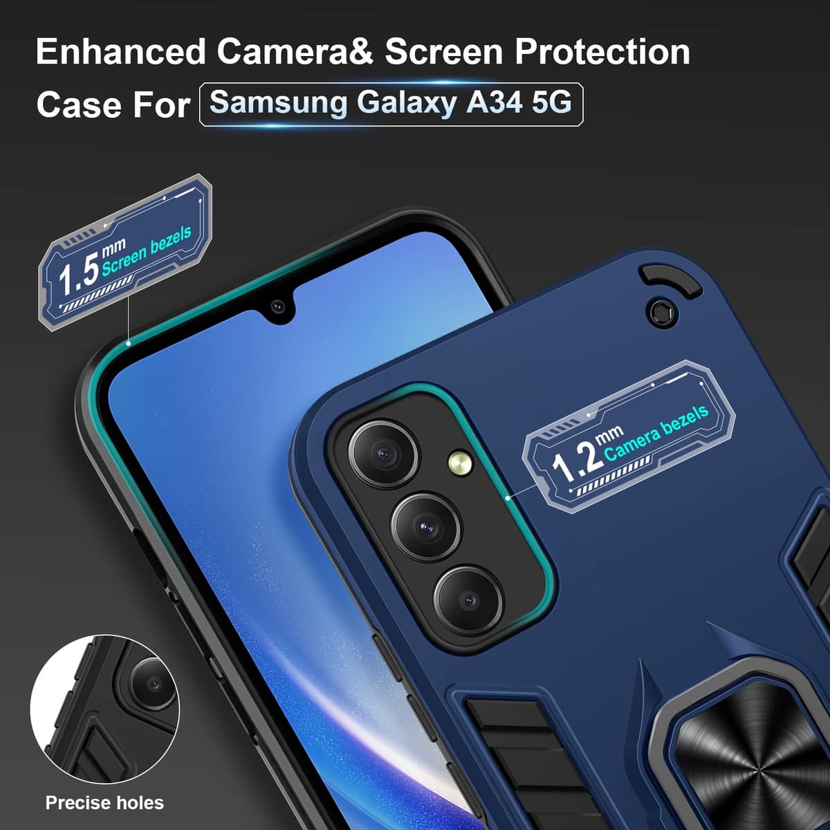 Funda para CMF Phone 2 Pro, Carcasa Antigolpes con Soporte anular metálico, Case Protectora de Grado Militar, Negro — view 217