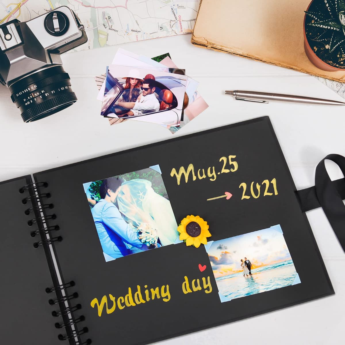 Vienrose Álbum de Fotos Scrapbook 10x15 cm Álbum de Recortes para Pegar y Escribir 80 Negra Páginas Espiral DIY Regalos de Boda Aniversario Bebé Cumpleanos Familiares Navidad, 28,5x21cm, Negro — view 4