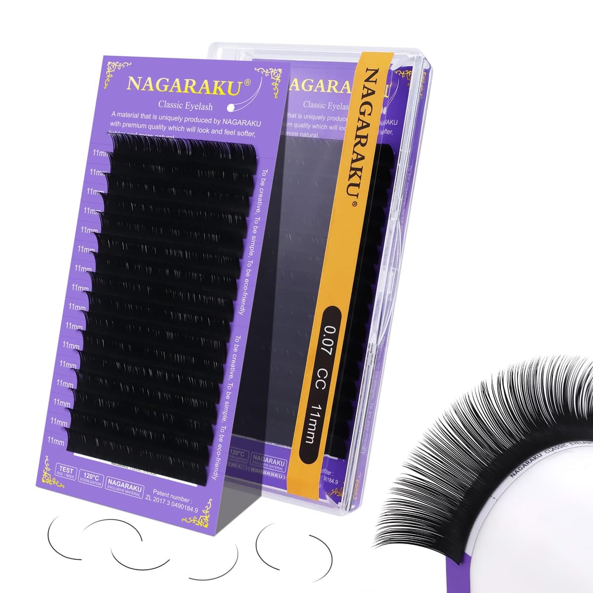 NAGARAKU Pestañas Individuales Clásicas 1:1 Suaves Y Naturales Volumen Ruso Pelo a Pelo Base Sin Pegamento Para Extension De Pestañas Profesional 16 Filas Alta Capacidad Negro Mate (0.07 CC 11mm)