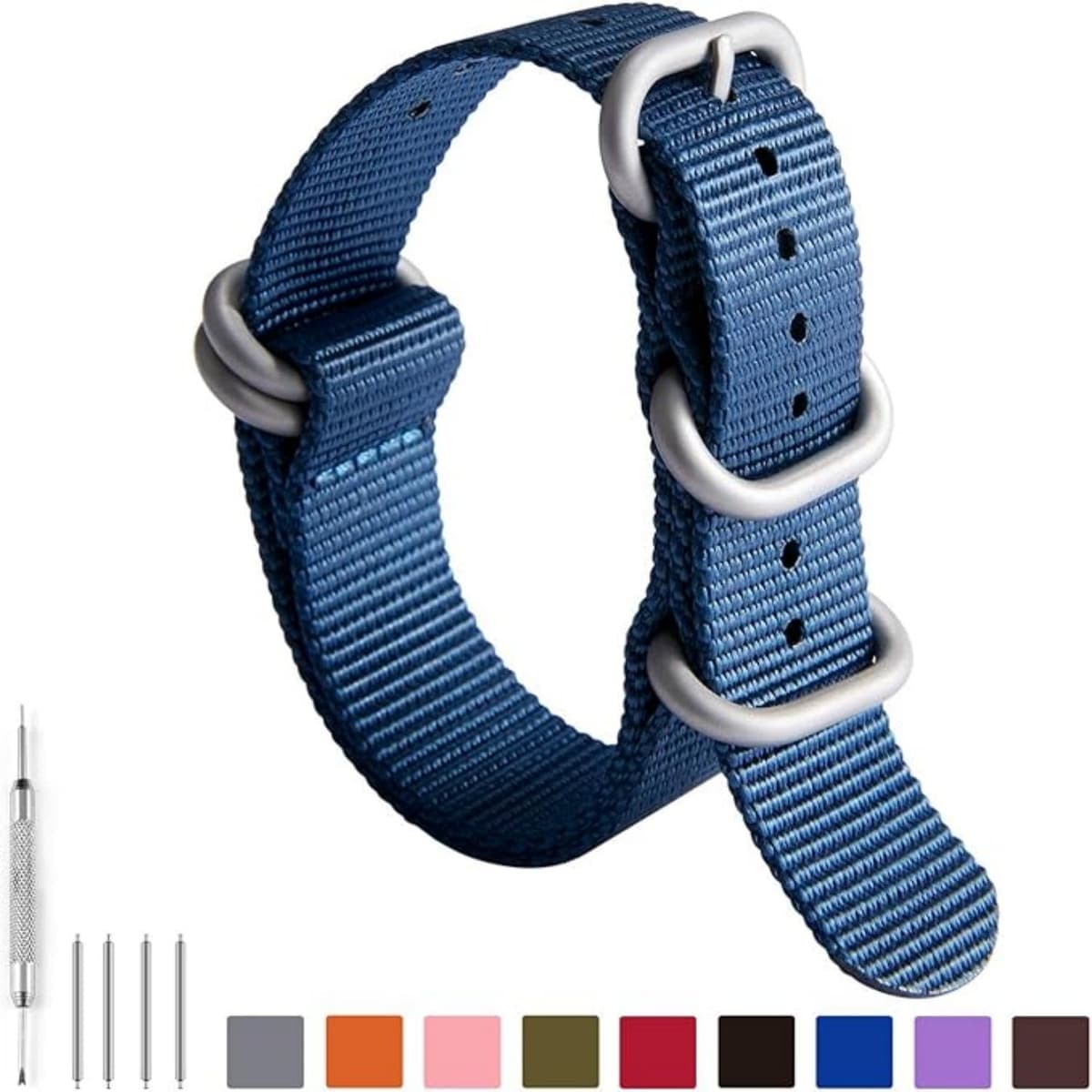 BINLUN Correa de Reloj de Nylon Military G10 Ballistic Nailon Bandas Multicolor para Hombres Mujeres 18mm 19mm 20mm 21mm 22mm 23mm 24mm con Hebilla de Acero Inoxidable Plateado/Negro — view 2