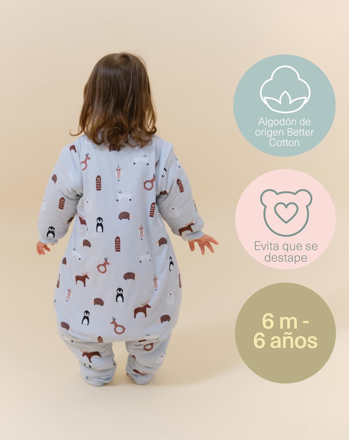 molis&co. Pijama Manta con Mangas Desmontables, Calcetines Antideslizantes, TOG 2.5 Estampado Winter Animals, Algodón 100%, Oeko-Tex 100 Certificado, 1 año — view 5