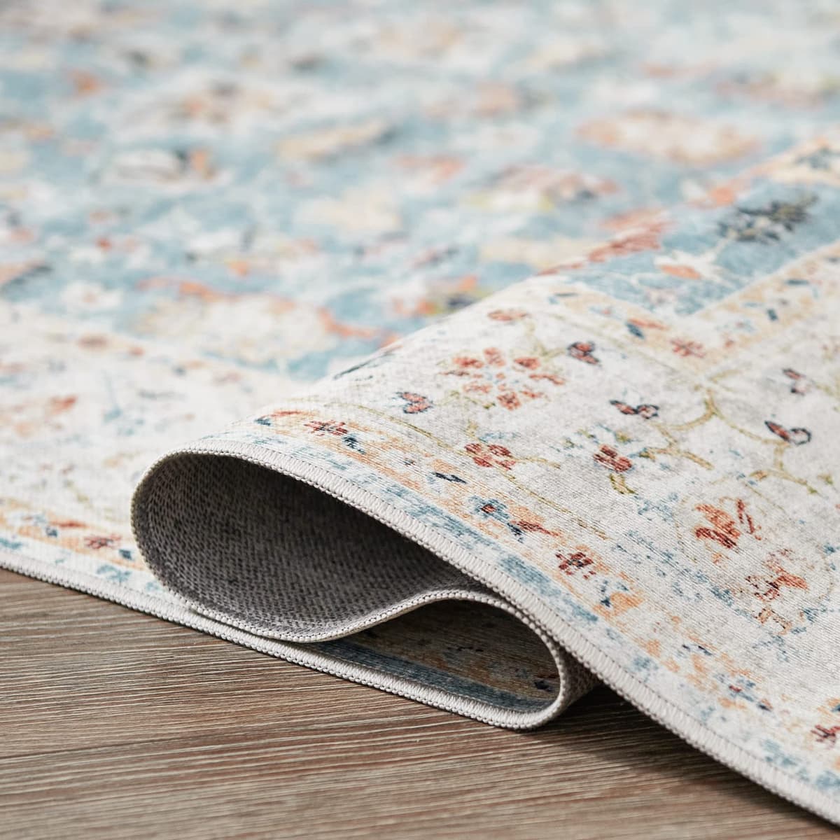 JINCHAN Area Rug 2x5 Runner Rug Door Mat Vintage Distressed Rug Doormat Entrance Mat Foldable Thin Rug Blue Floral Print Carpet Non Slip Boho Farmhouse Kitchen Living Room Bedroom Dining Room — view 7