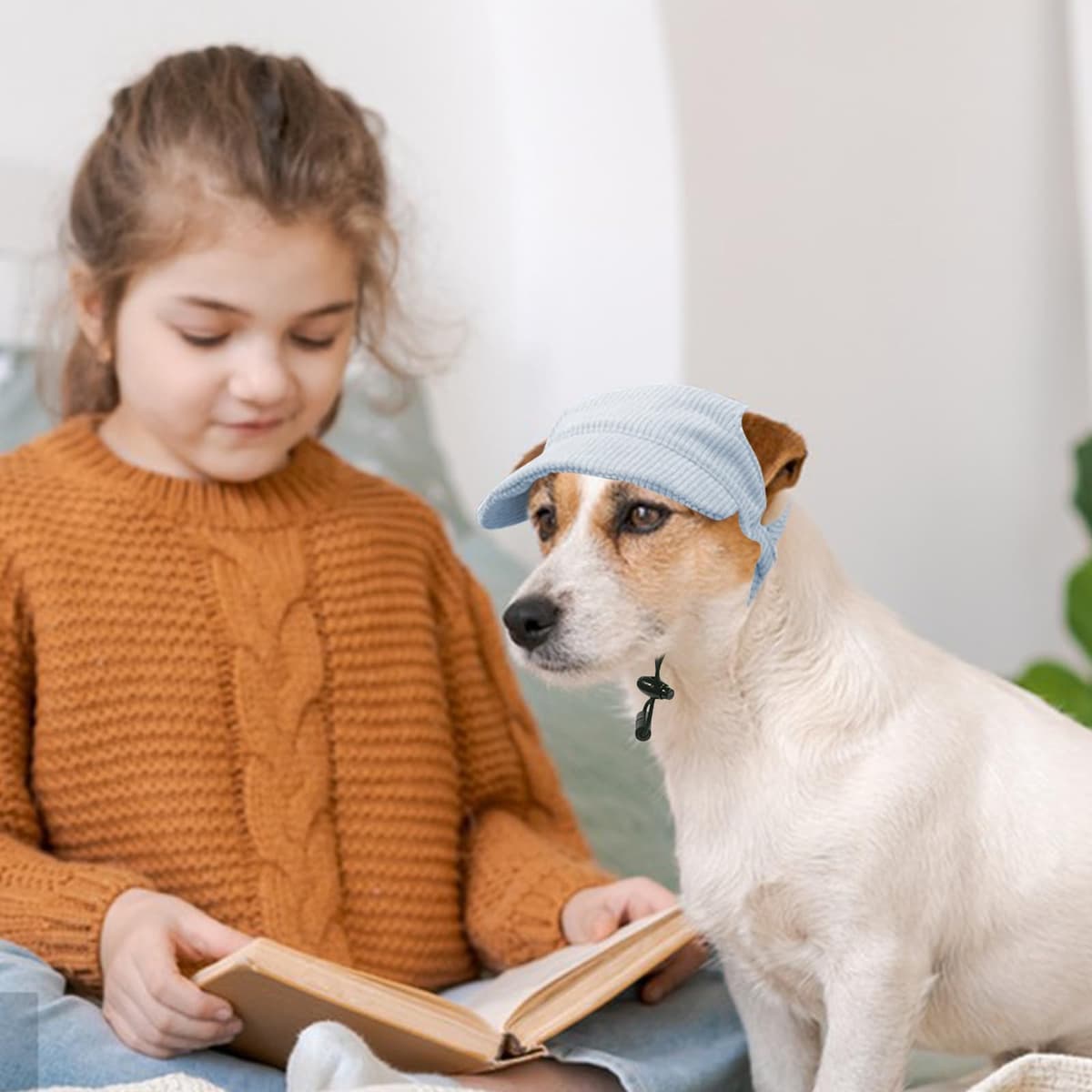 Dog Baseball Cap, Dog Cat Summer Beach Visor Hat with Ear Holes, Adjustable Puppy Sunbonnet Headdress (Blue, Large) — view 4