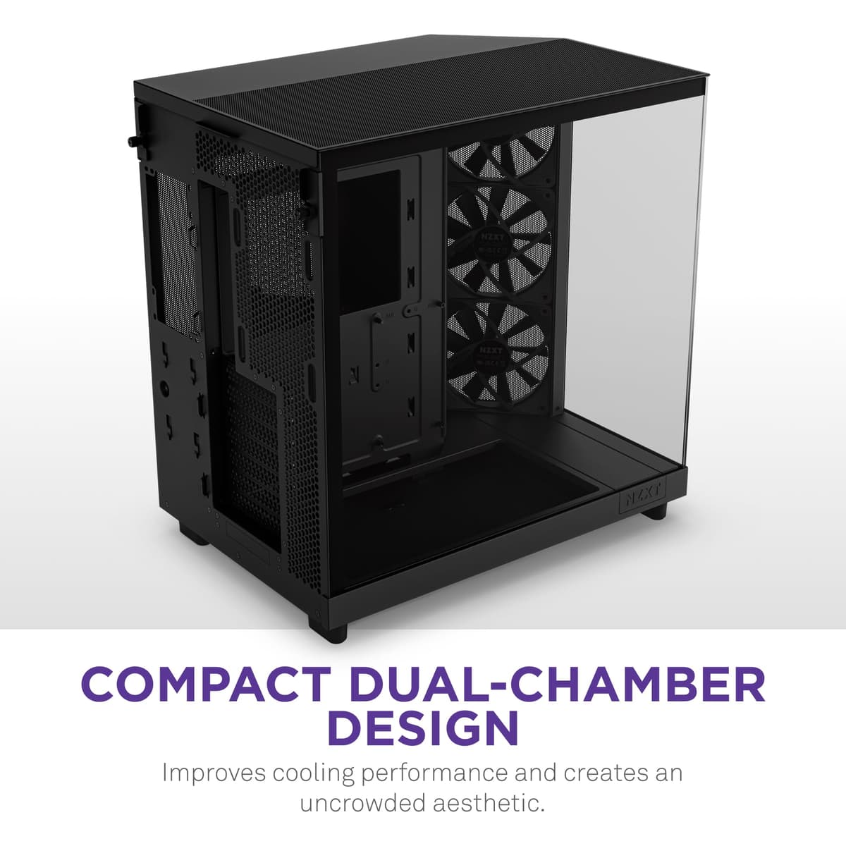 NZXT H6 Flow | CC-H61FB-01 | Compact Dual-Chamber Mid-Tower Airflow Case | Panoramic Glass Panels | High-Performance Airflow Panels | Includes 3 x 120mm Fans | Cable Management | Black — view 3
