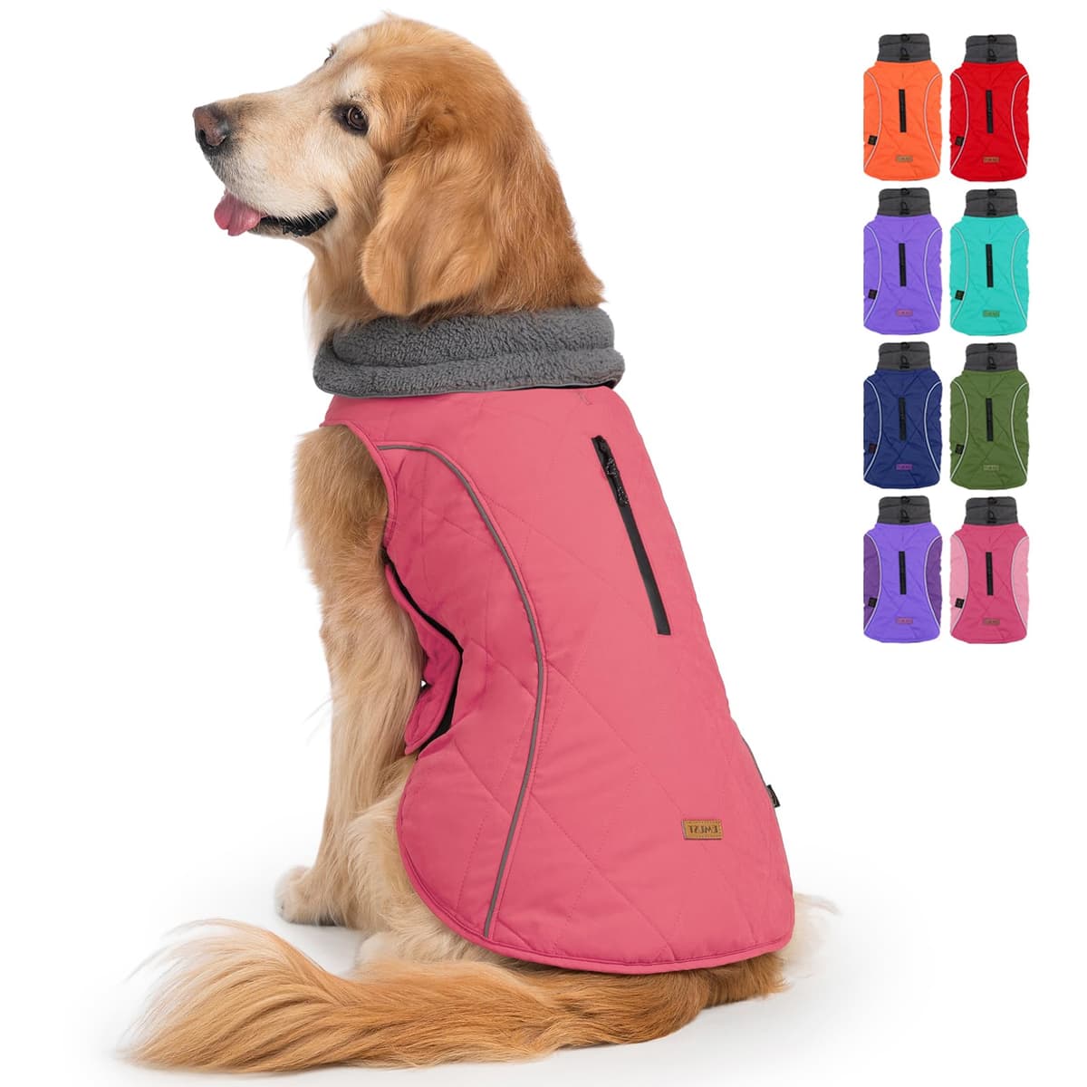 EMUST Dog Coats Winter, Thick Dog Clothes for Medium Dogs Boy, Coats for Dogs Winter with Harness Hole, Dog Coats for Cold Weather, Red, M — view 7