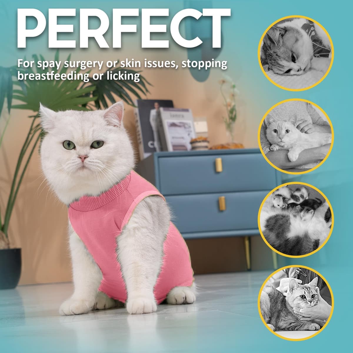 Avont Traje de Recuperación para Gatas Esterilizadas, Ropa Postoperatoria Protectora Antilamido, Chaleco para Cirugía y Heridas Abdominales (Rosa,S) — view 4