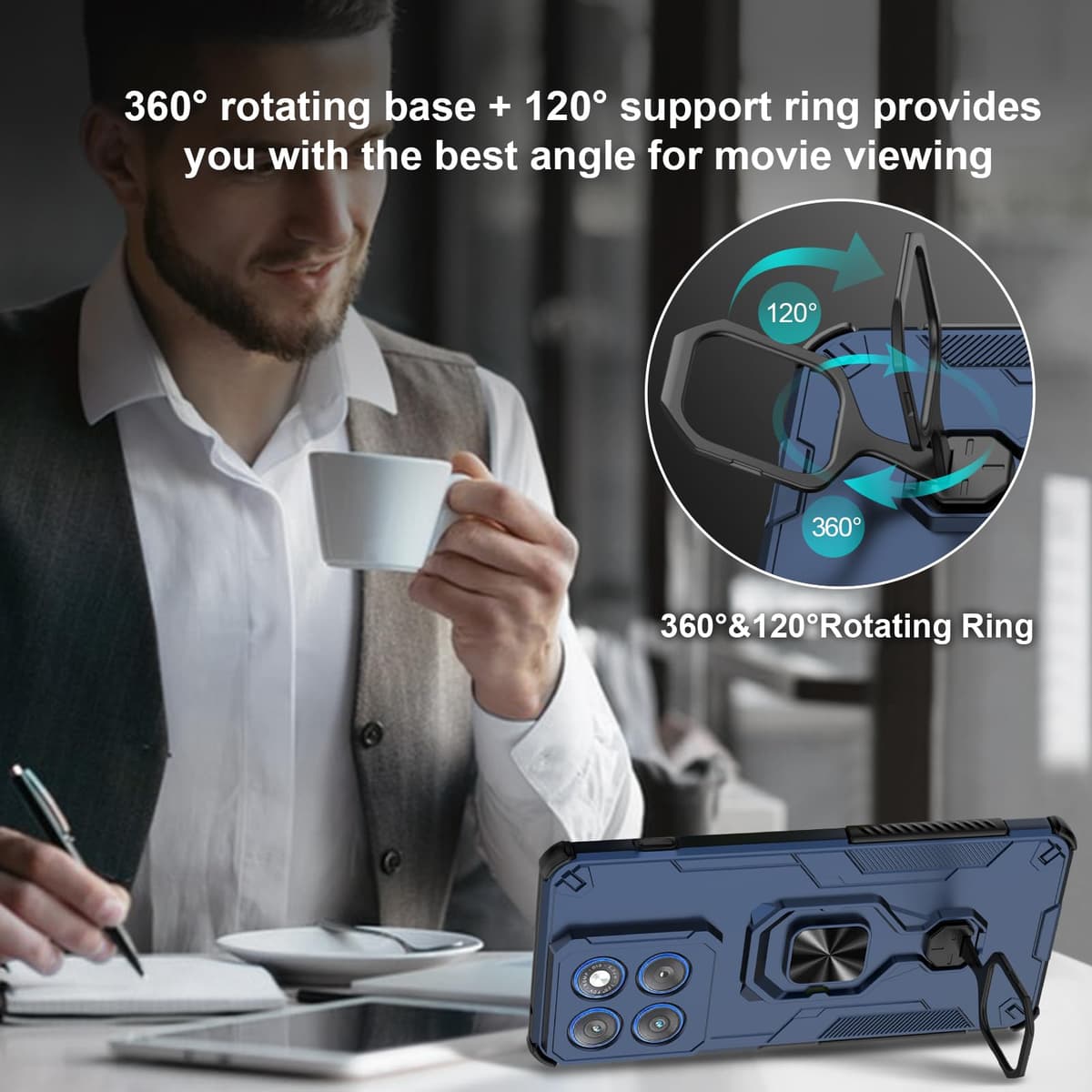 Funda para CMF Phone 2 Pro, Carcasa Antigolpes con Soporte anular metálico, Case Protectora de Grado Militar, Negro — view 1340