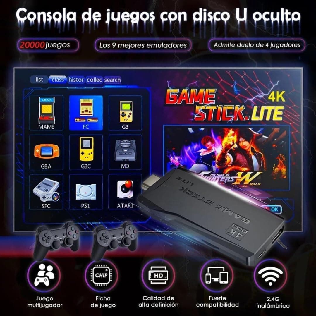 Retro Game Console with 20000+ Games, 64GB, 2 Wireless Controls, Compatible with 4K, Arcade Console Plug & Play — view 3