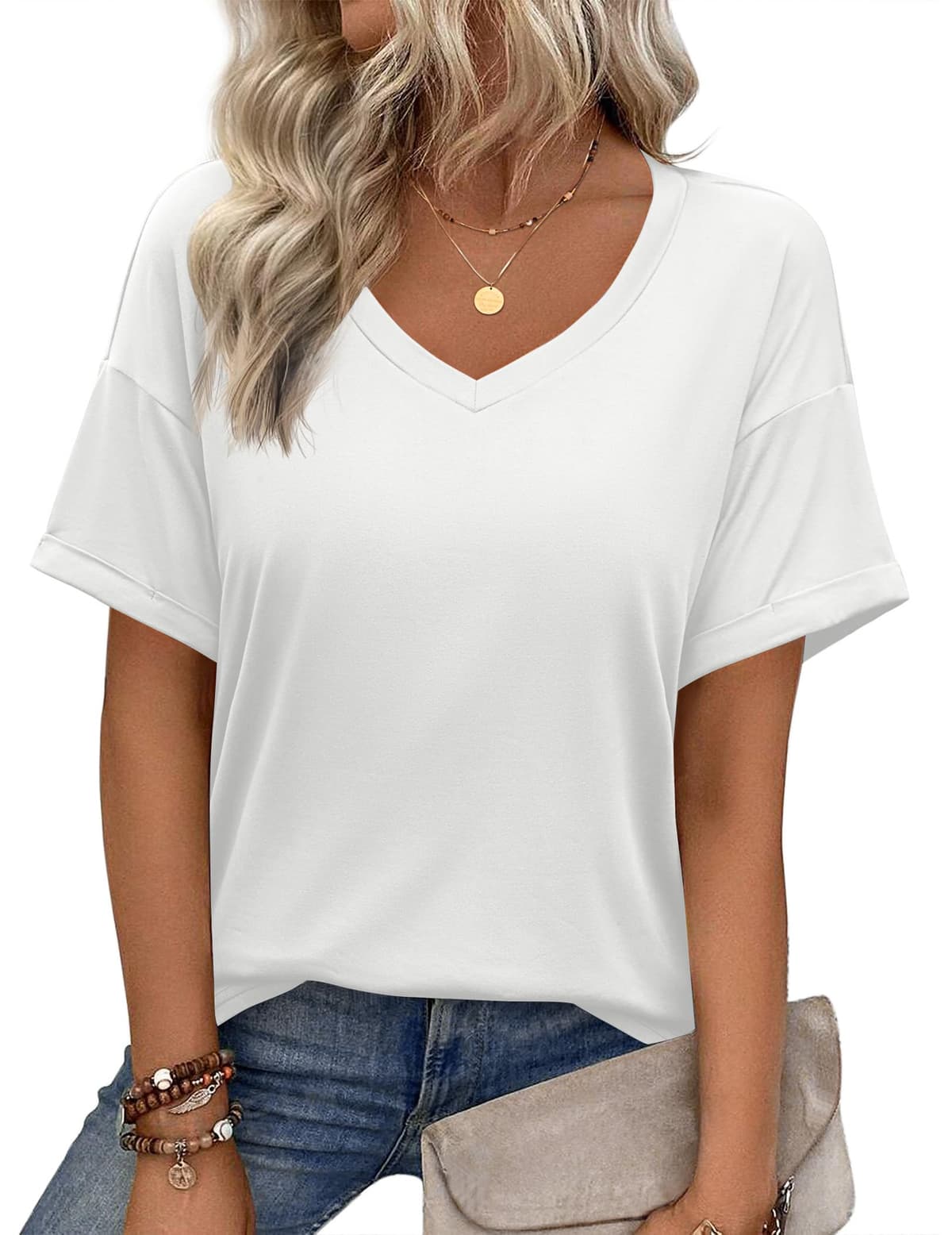 Zeagoo Camiseta básica de manga corta con cuello en V para mujer, para verano, informal, holgada, floral, blusa — view 14
