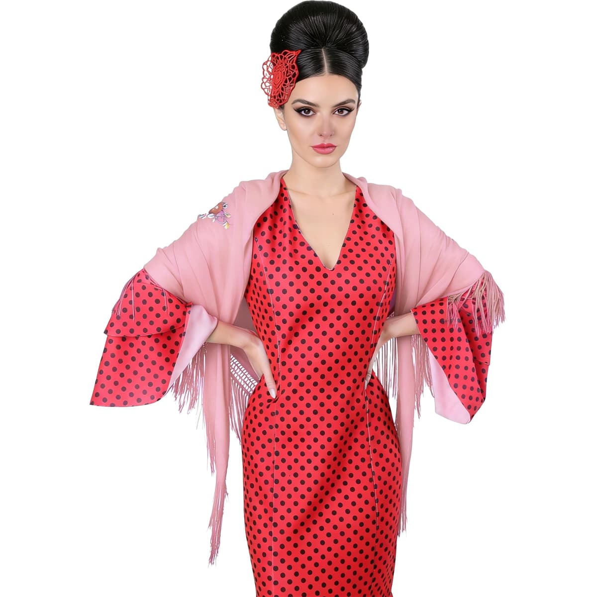 Wildarms Mantón de Sevillana Bordado con Flecos para Flamenco Feria Disfraz Baile Tradicional Mujer — view 2