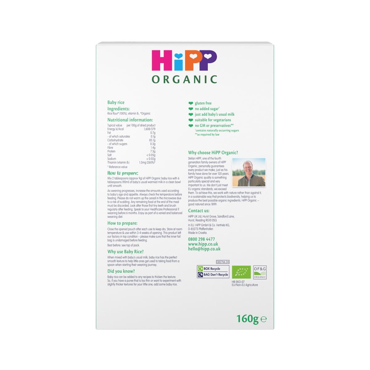 HiPP Organic 100% Baby Rice 6+ Months 160g (Pack of 4) — view 2