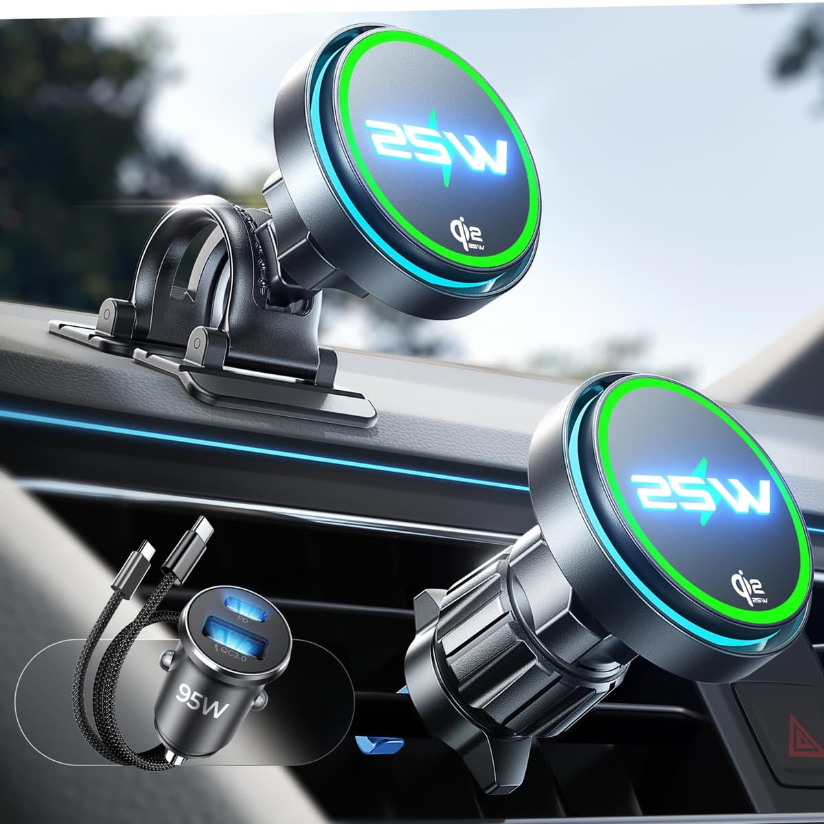 LISEN for Wireless Magsafe Car Mount Charger [15W Top Charge] Car Phone Holder Wireless Charger for iPhone 17 Pro Max Magnetic Phone Holder Cars for iPhone 17 Pro Max Air 16 15 14 Magsafe Accessories — view 10
