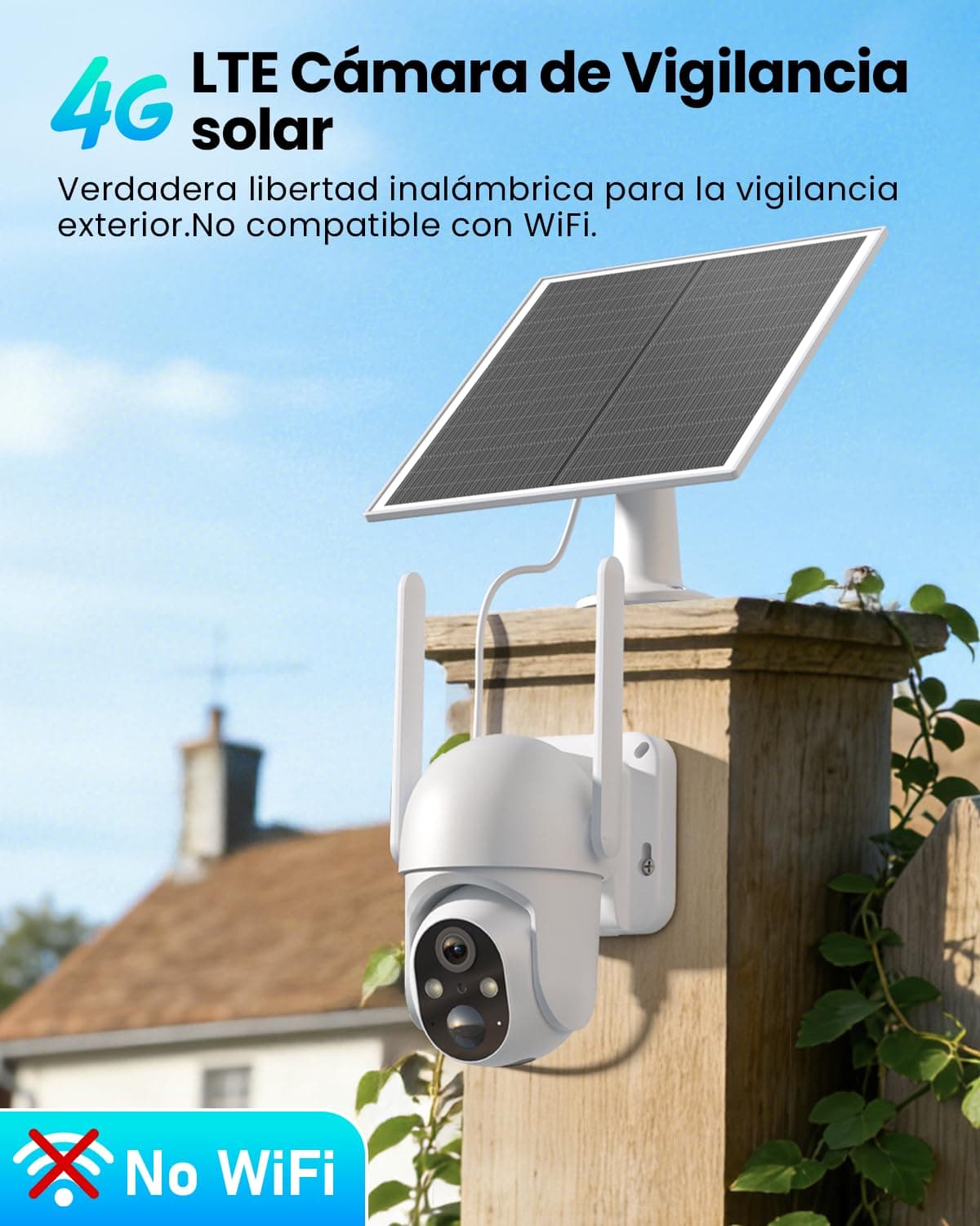 4G LTE Solar Outdoor Surveillance Camera with SIM Card, 2K HD Surveillance Camera Without WiFi PTZ, Colorful Night Vision and Human PIR Detection, Two-Way Audio — view 2