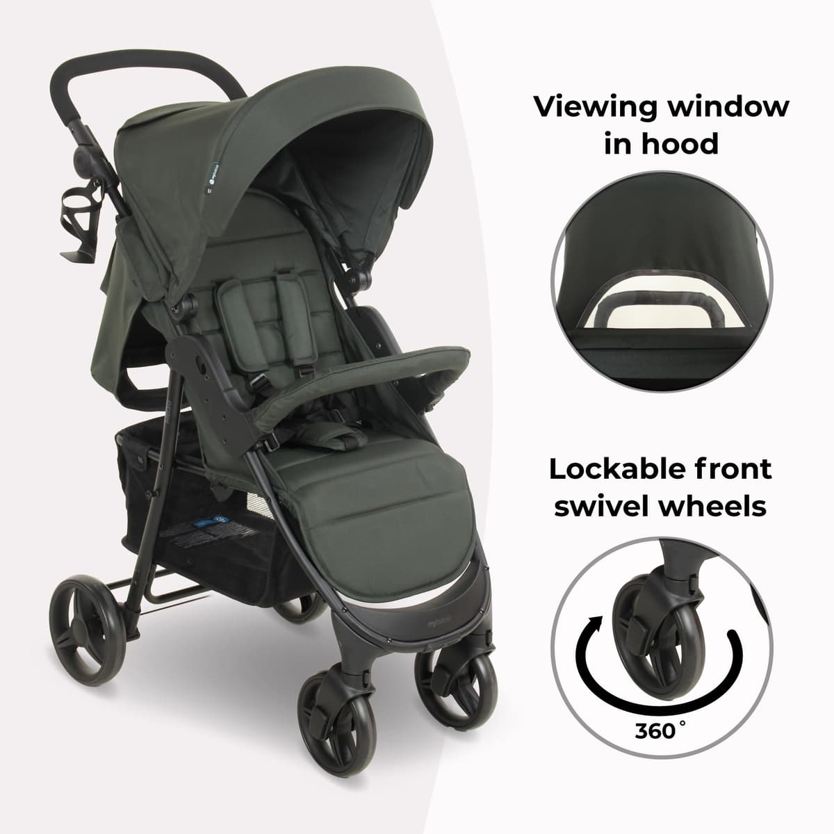 My Babiie MB30 Pushchair – from Birth to 4 Years (22kg), Easy Compact Fold, Large Shopping Basket, Adjustable Handle, Stroller Includes Cup Holder, Rain Cover – Forest Green — view 5