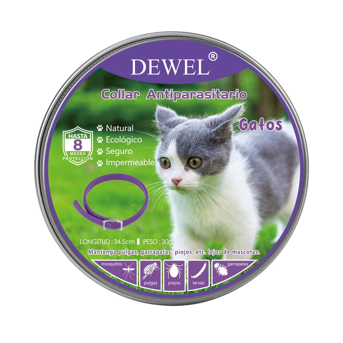 DEWEL Collar contra Pulgas y Garrapatas para Perros Grandes Medianos y Pequeños, Collar Antiparasitario para Perros 8 Meses de Protección, Control Antipulgas para Mascotas de 63,5 cm Gris 1 Unidad — view 7