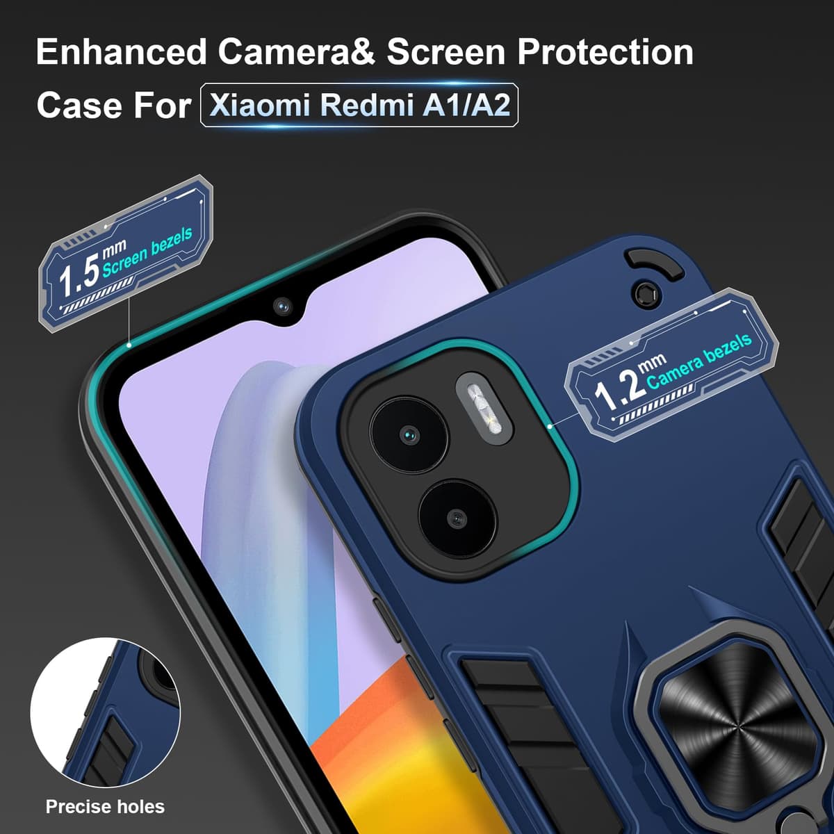 Funda para CMF Phone 2 Pro, Carcasa Antigolpes con Soporte anular metálico, Case Protectora de Grado Militar, Negro — view 1289