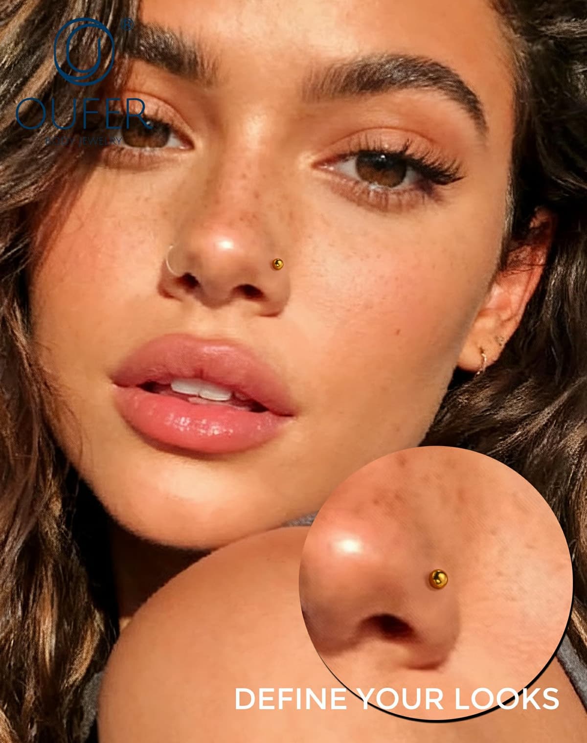 OUFER Body Piercing Nose Studs: 5PCS 20G Titanium Nose Bar L Shaped Nose Rings, 6 mm Gold Nostril Piercing Jewelry Cubic Diamond Thin Body Jewellery for Women — view 5