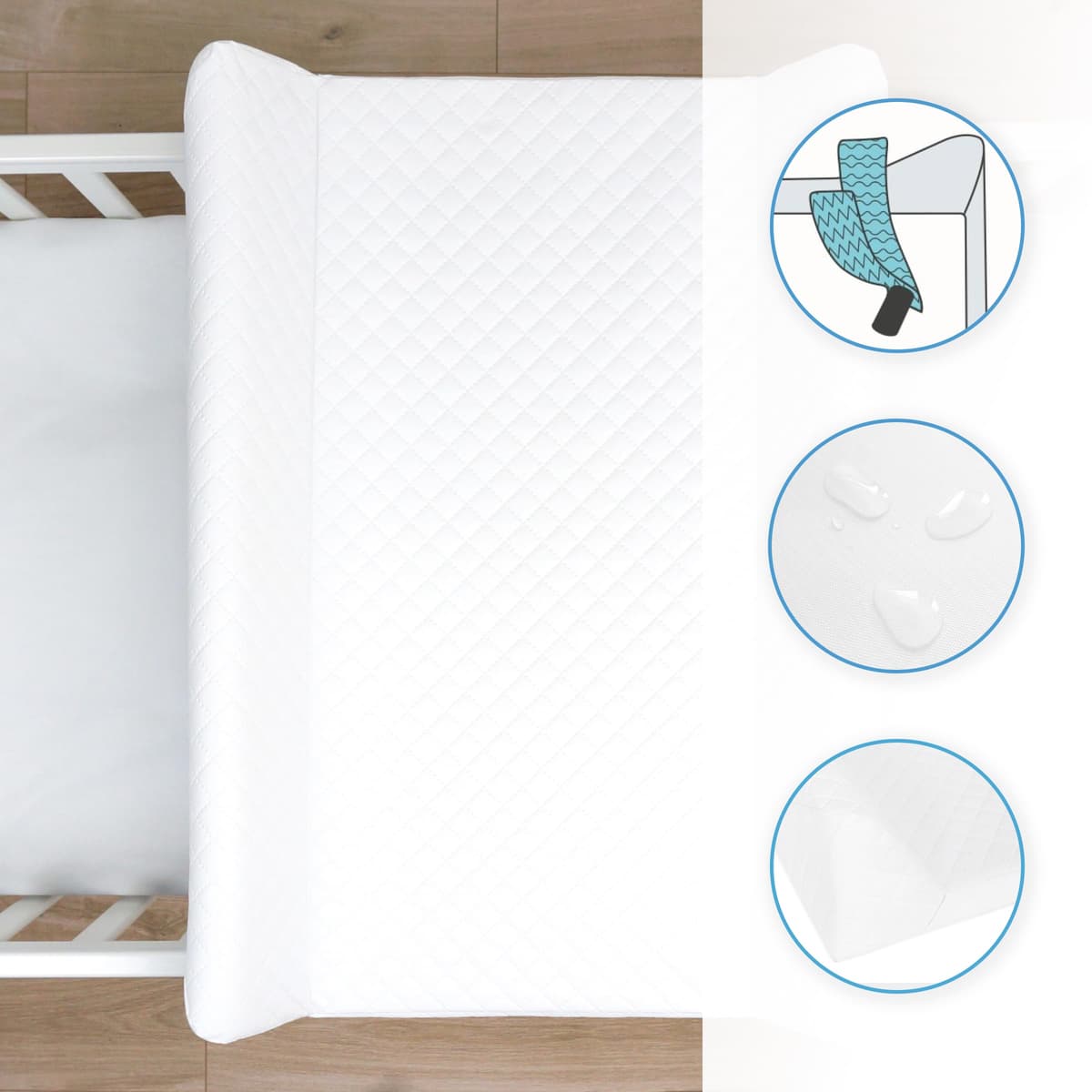 Baby Hard Base Changing Mat/Top Changer 70x50 cm fits 120x60 cm Cot Unisex Wedge Anti Roll Nappy Newborn Baby Waterproof Changing Mat with Raised Edges (Caro White) — view 3