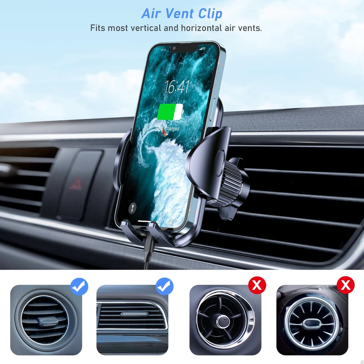 Blukar Car Phone Holder, Adjustable Car Phone Mount Cradle 360° Rotation - 4 in 1 Super Stable for Dashboard/Windscreen/Air Vent, One Button Release for All 4.7 to 6.7 inch Smartphones — view 7