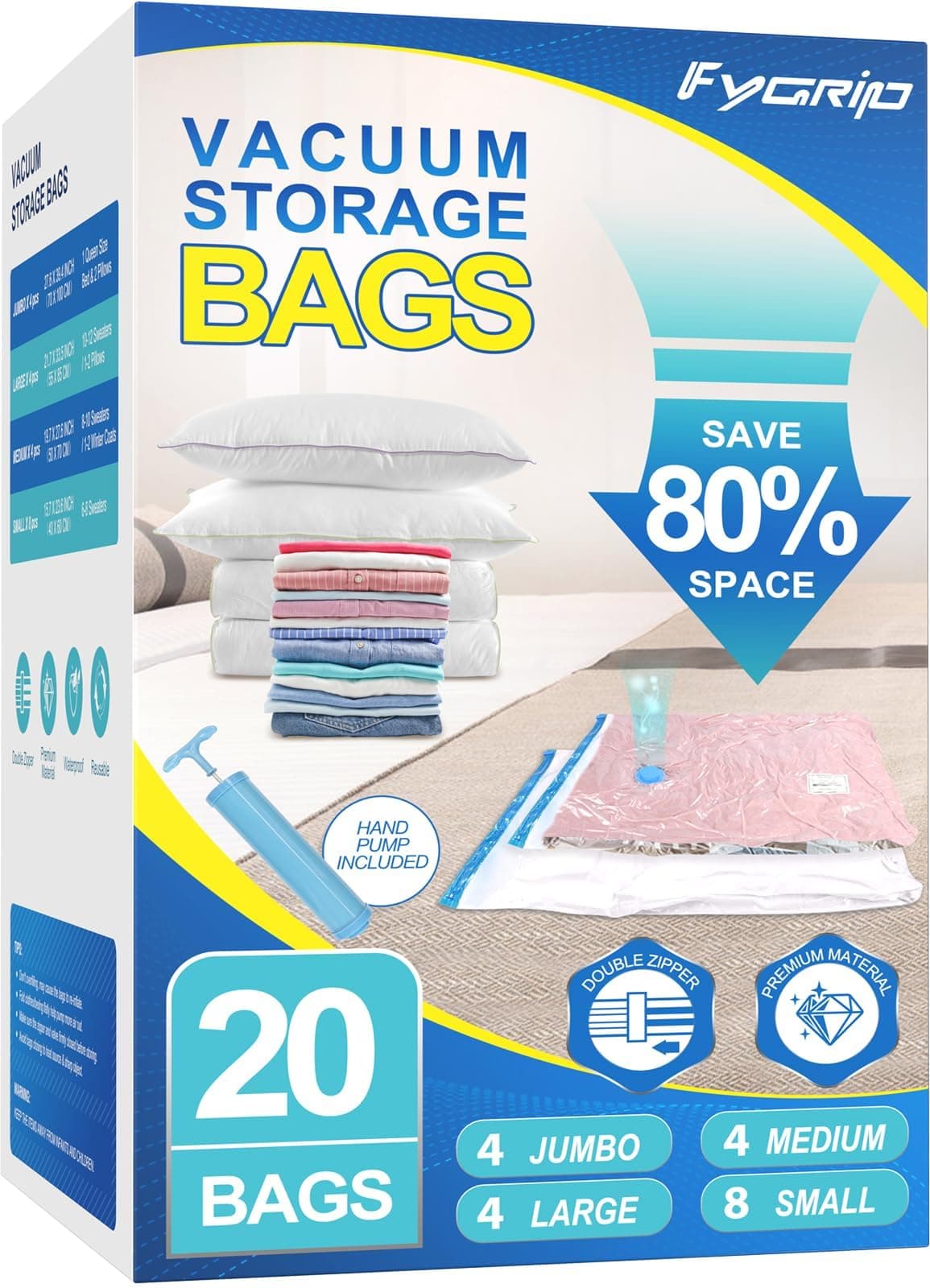Vacuum Storage Bags with Hand Pump, Plastic Packaging Bags, 80% Space Saver Vacuum Seal Bags for Clothing, Travel Lugggage, Blankets, Comforters, 10 Small — view 10