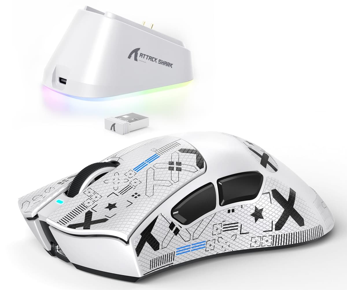 ATTACK SHARK V3PRO Ratón Gaming Inalámbrico con Base Carga Magnética, PixArt PAW3311, hasta 25000 dpi, BT/2.4GHz/Alámbrico, 100M Clics, 500mAh, 65g Ultra-Ligero para Win11/Xbox/PS/Mac - Blanco — view 12
