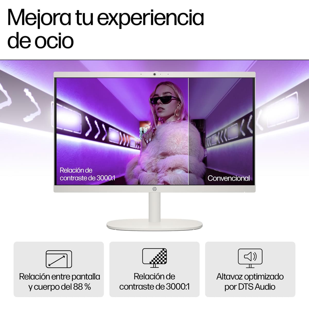 HP All-in-One 22-dg0014ns - Ordenador de 21.5" (Intel N100, 8GB RAM, 256GB SSD, Intel UHD Graphics, Windows) - White - Teclado QWERTY Español — view 4