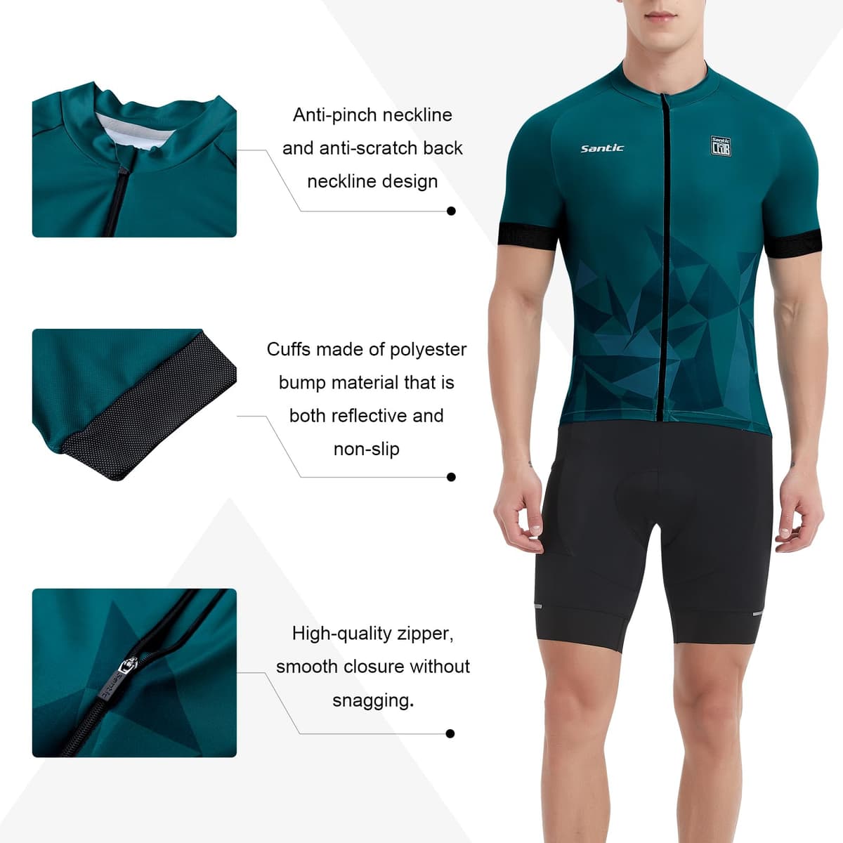 Santic Maillot Ciclista Hombre Top Ciclismo Bicicleta Bici Transpirable Secado Rápido Reflectante Jersey Ciclista Yorkson — view 3