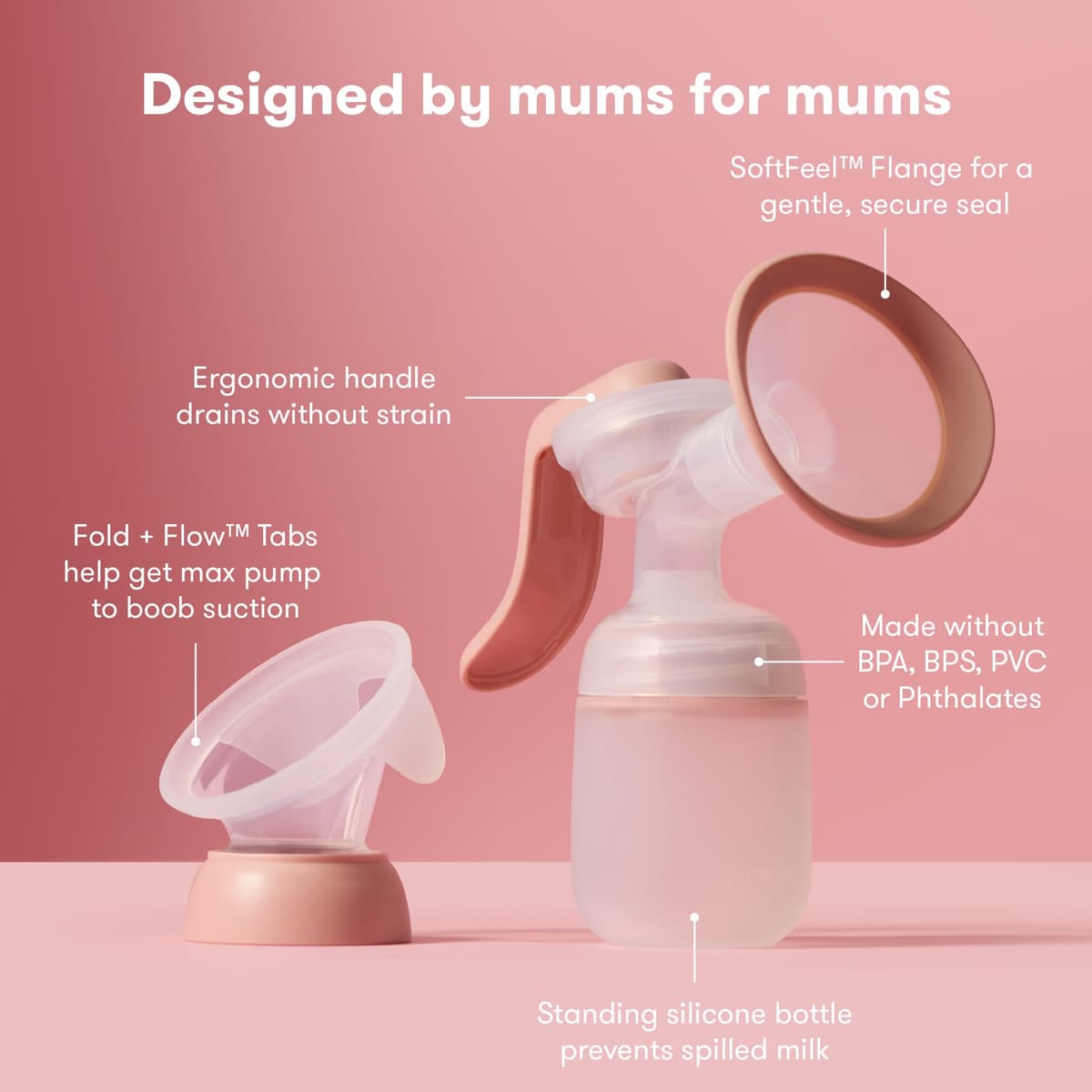 Frida Mom 2-in-1 Breast Pump: Manual Hand Pump & Hands-Free Automatic Suction Cup, Dual-Mode, Wireless Milk Collector, Ergonomic Handle, SoftFeel Flange for Breastfeeding — view 7